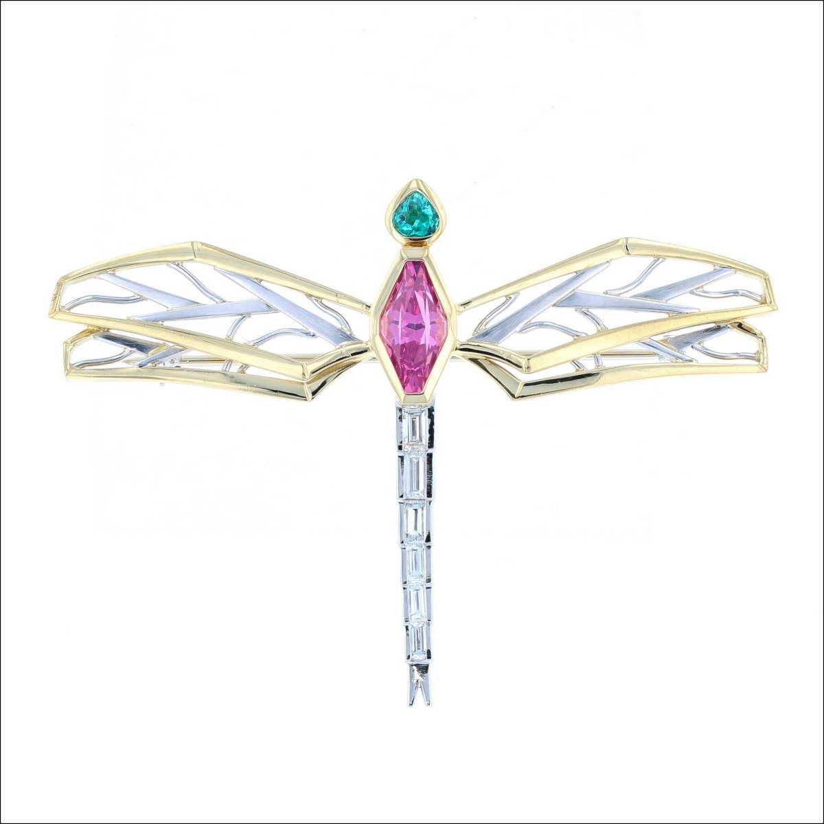 Paraiba Tourmaline Pink Spinel Baguette Diamond Pendant/Brooch Platinum 18KY (Consignment) - JewelsmithPendants