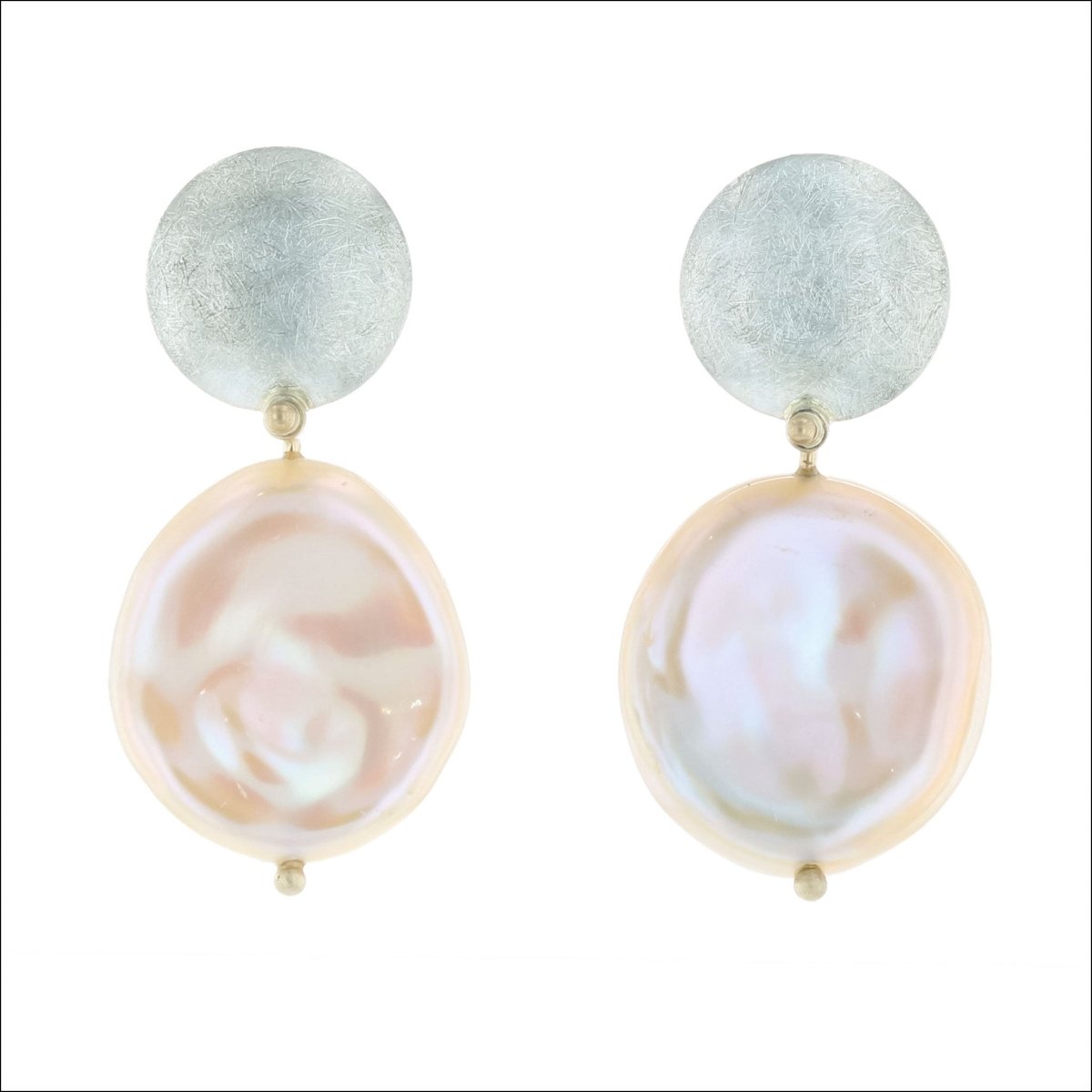 Peach Freshwater Coin Pearl Disc Earrings Sterling Silver 14K Rose 14KW 14KY - JewelsmithEarrings