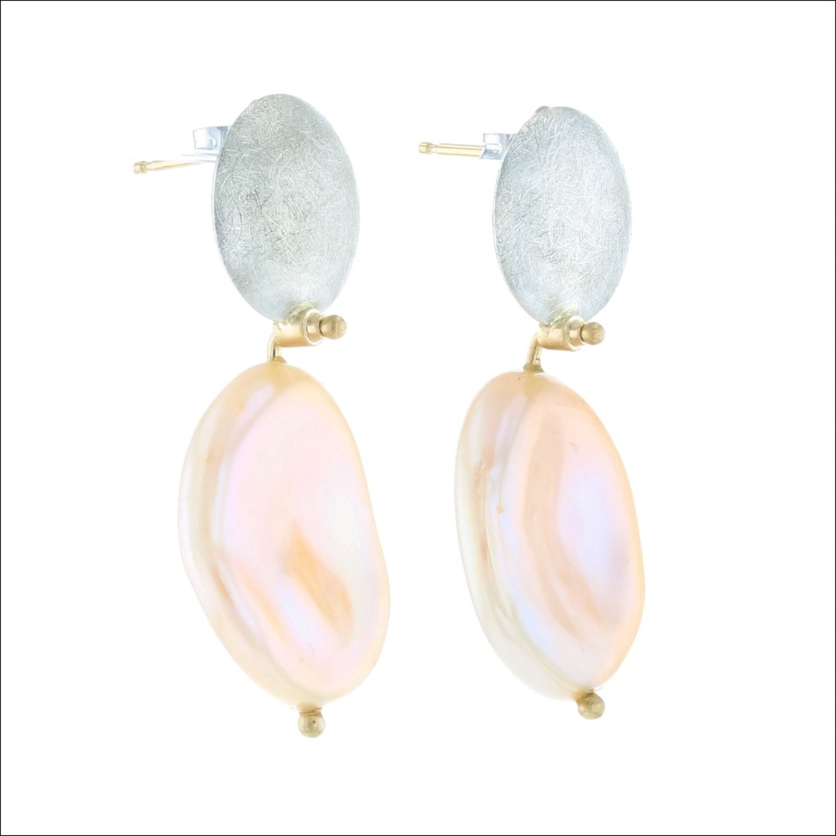 Peach Freshwater Coin Pearl Disc Earrings Sterling Silver 14K Rose 14KW 14KY - JewelsmithEarrings