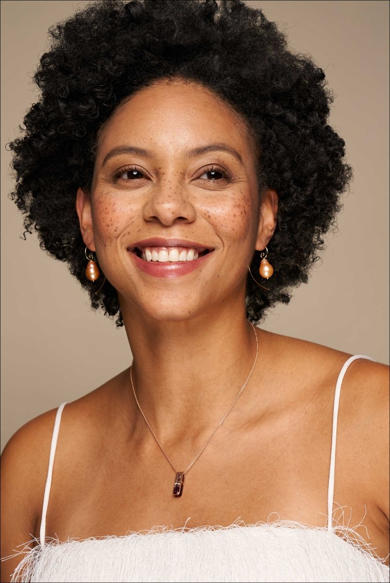 Peach Freshwater Pearl Spiral Wire Earrings 18KY - JewelsmithEarrings