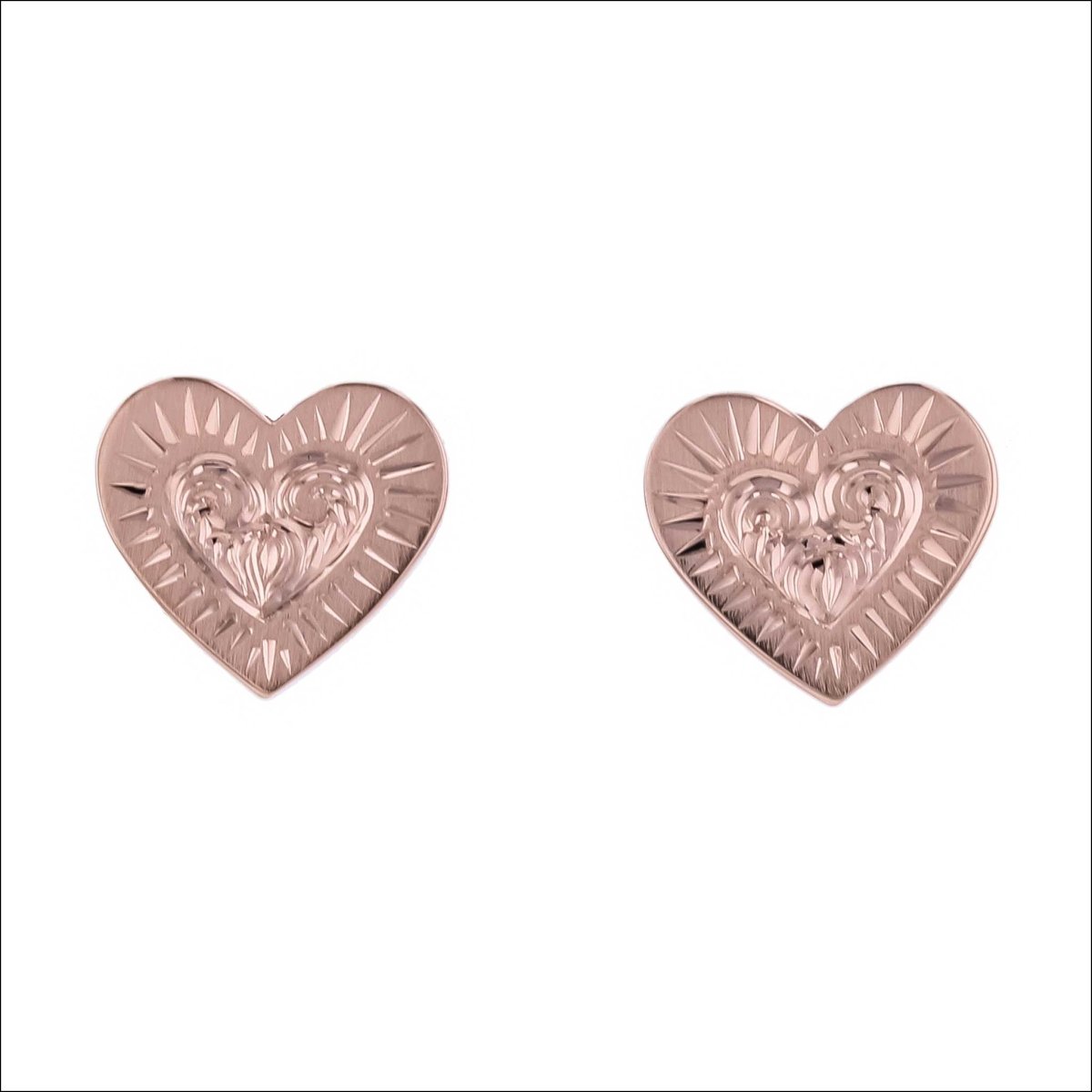 Petite Hand Engraved Heart Earrings 14K Rose - JewelsmithEarrings