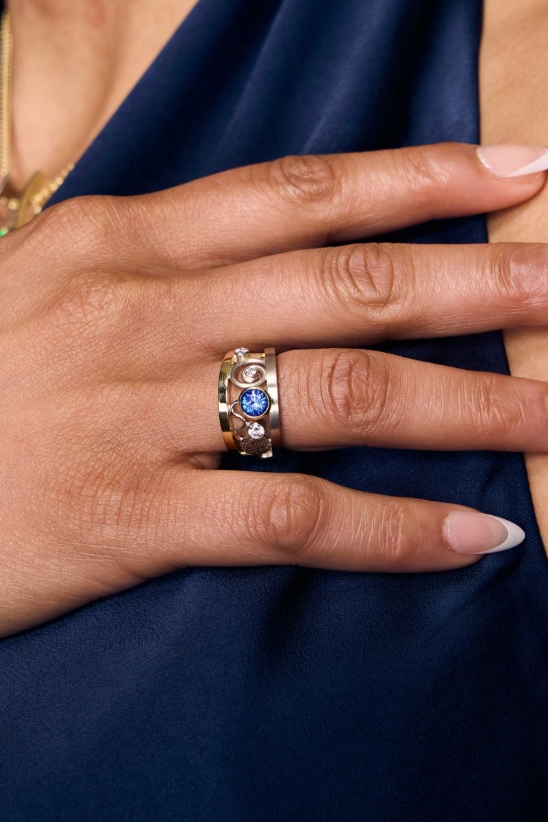 Petite Sapphire Diamond Parts Ring 14KW 18KY - Jewelsmith - Durham NC - Handcrafted - Rings