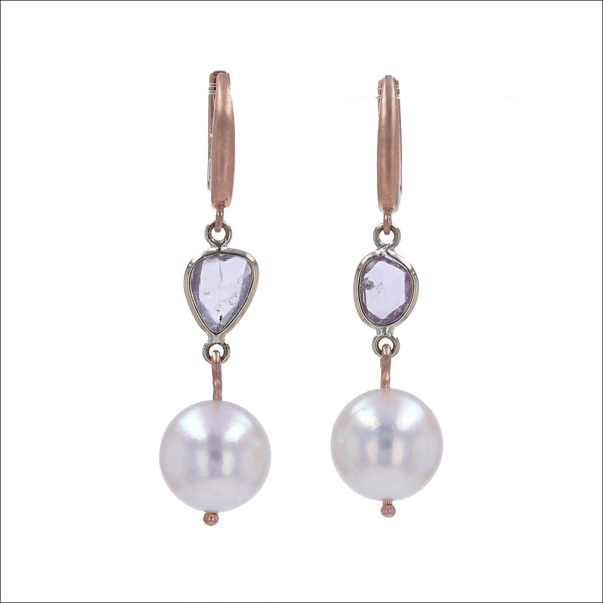 Pink Akoya Pearl Sapphire Slice Lever Back Earrings 14K Rose 18KW - JewelsmithEarrings