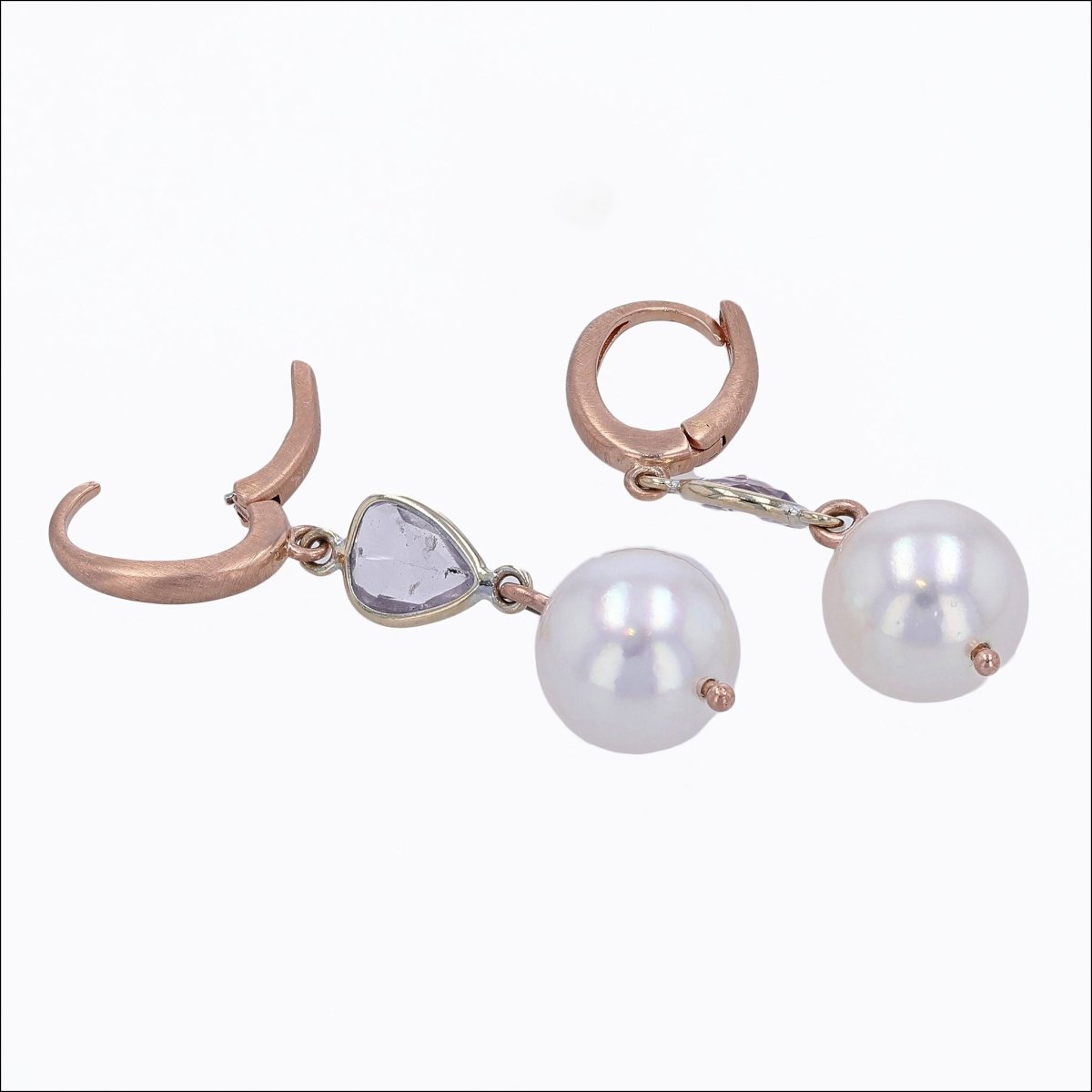 Pink Akoya Pearl Sapphire Slice Lever Back Earrings 14K Rose 18KW - JewelsmithEarrings