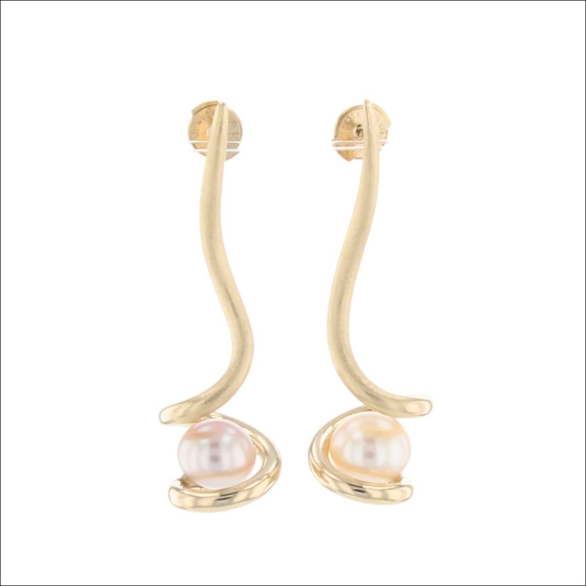 Pink Freshwater Button Pearl Spiral Earrings 18KY (Consignment) - Jewelsmith - Durham NC - Handcrafted - Earrings