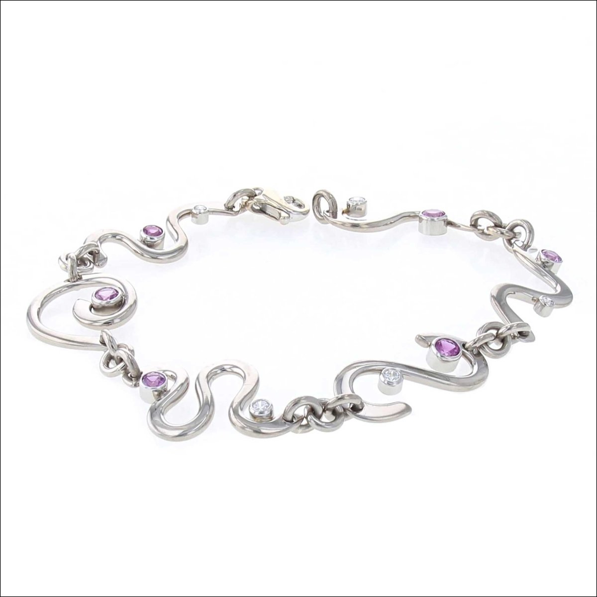 Pink Sapphire Diamond Forged Link Bracelet 18KW Platinum (Consignment) - JewelsmithBracelets