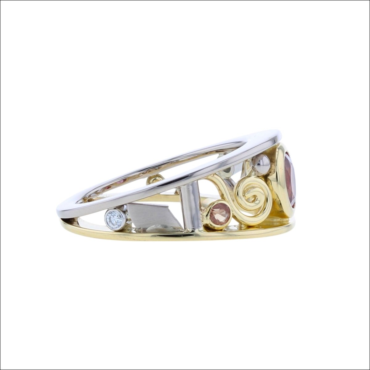 Pink Sapphire Diamond Parts Ring 18KW 18KY (Consignment) - Jewelsmith - Durham NC - Handcrafted - Rings