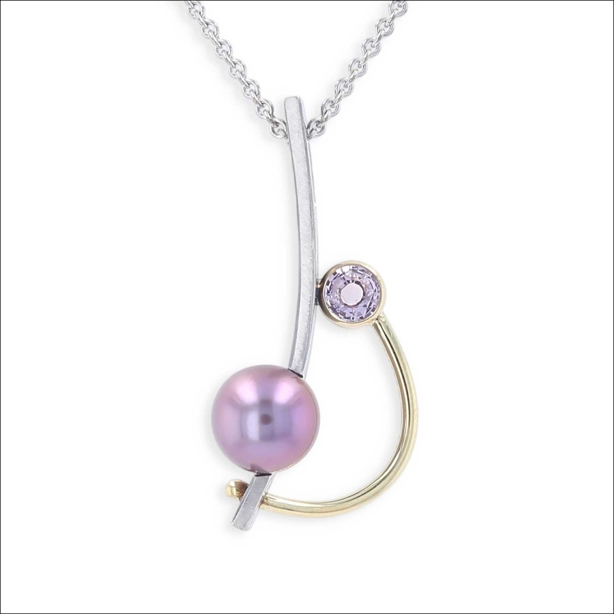 Pink Sapphire Lavender Freshwater Pearl Pendant Sterling Silver 18KY - Jewelsmith - Durham NC - Handcrafted - Pendants