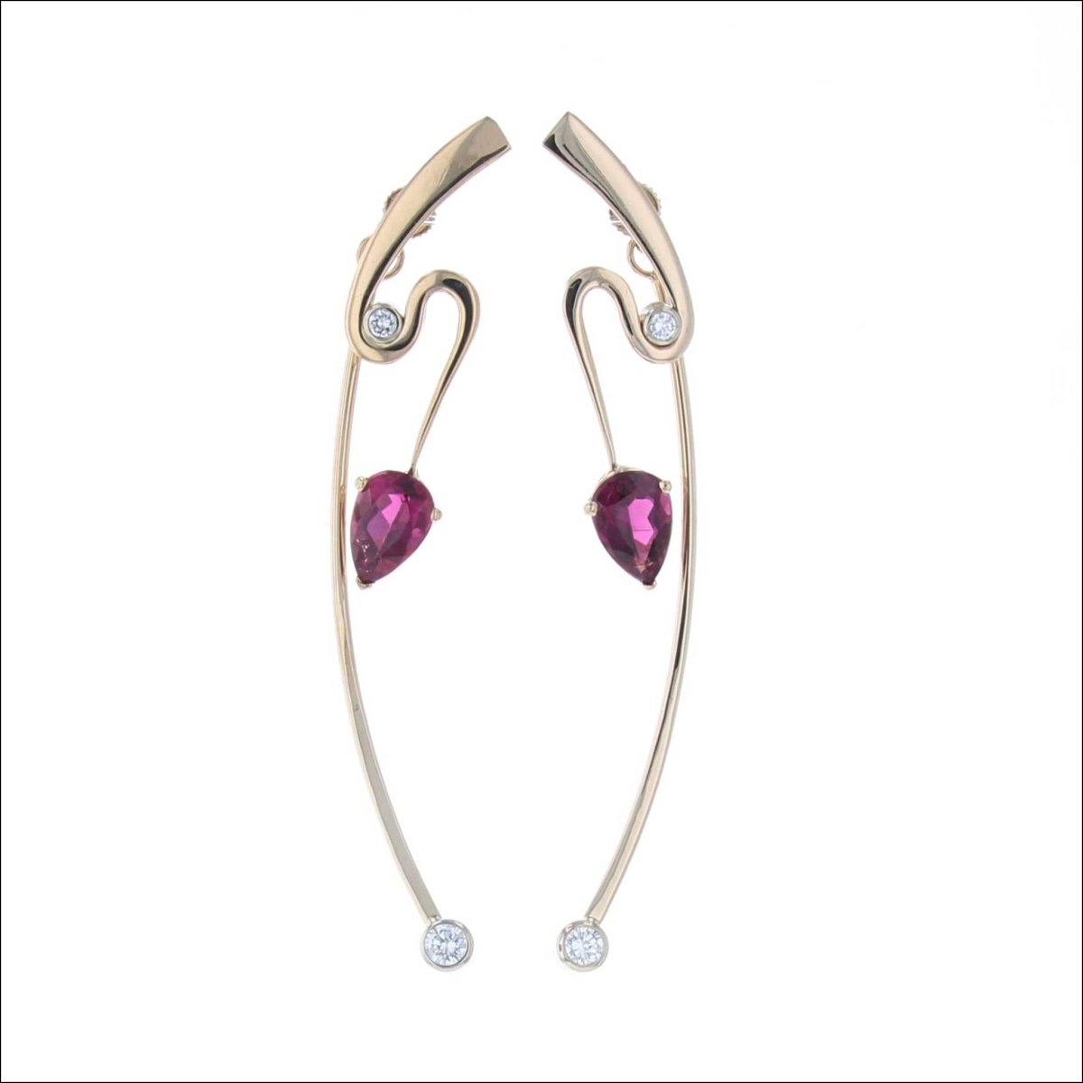 Pink Tourmaline Diamond Front and Back Earrings 14KY (Consignment) - JewelsmithEarrings