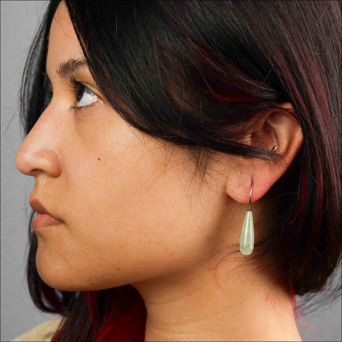Prehnite Smooth Briolette Wire Earrings 14KW - Jewelsmith - Durham NC - Handcrafted - Earrings