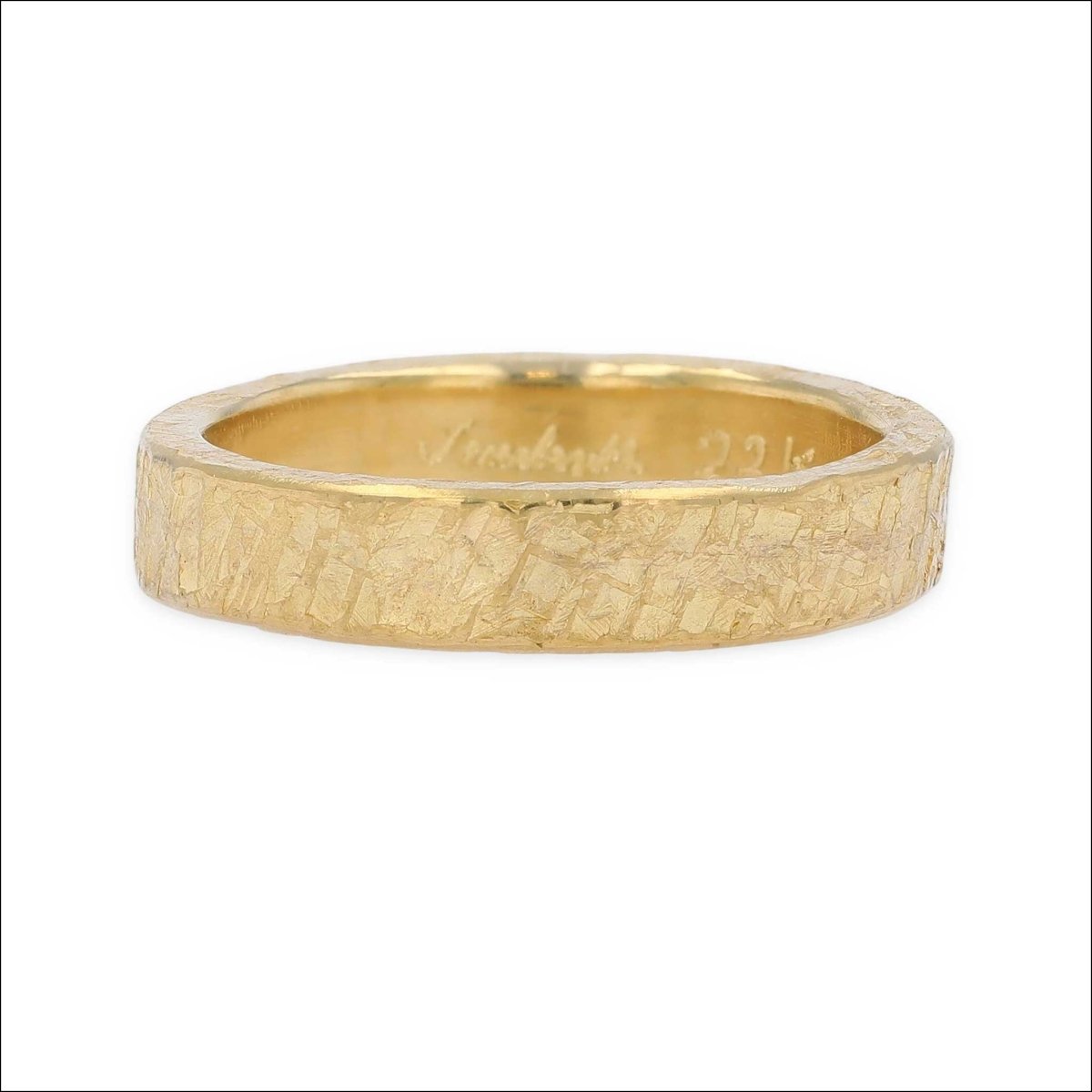 Primitive Hammer Texture 4.2mm Band 22KY - Jewelsmith - Durham NC - Handcrafted - Bands