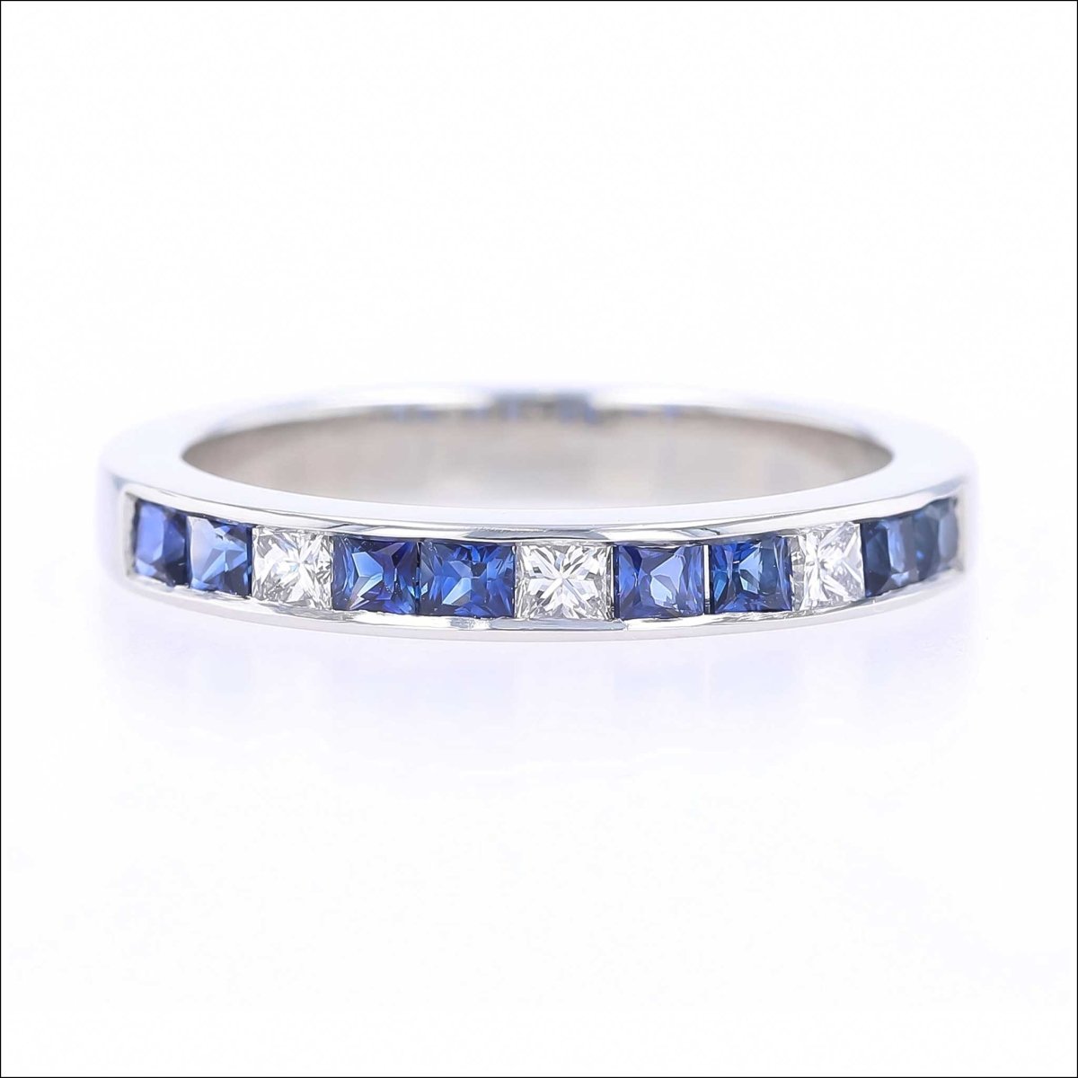 Princess Cut Sapphire Diamond Channel Set Band Platinum - JewelsmithBands