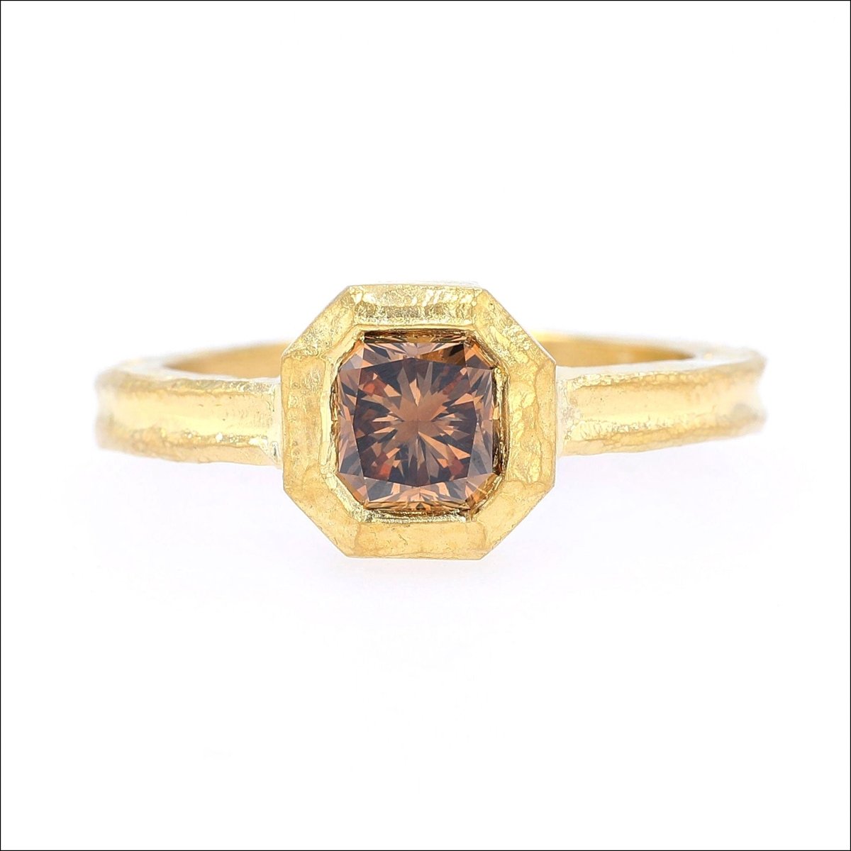 Radiant Cut Fancy Orange Brown Diamond Bezel Ring 22KY - JewelsmithRings