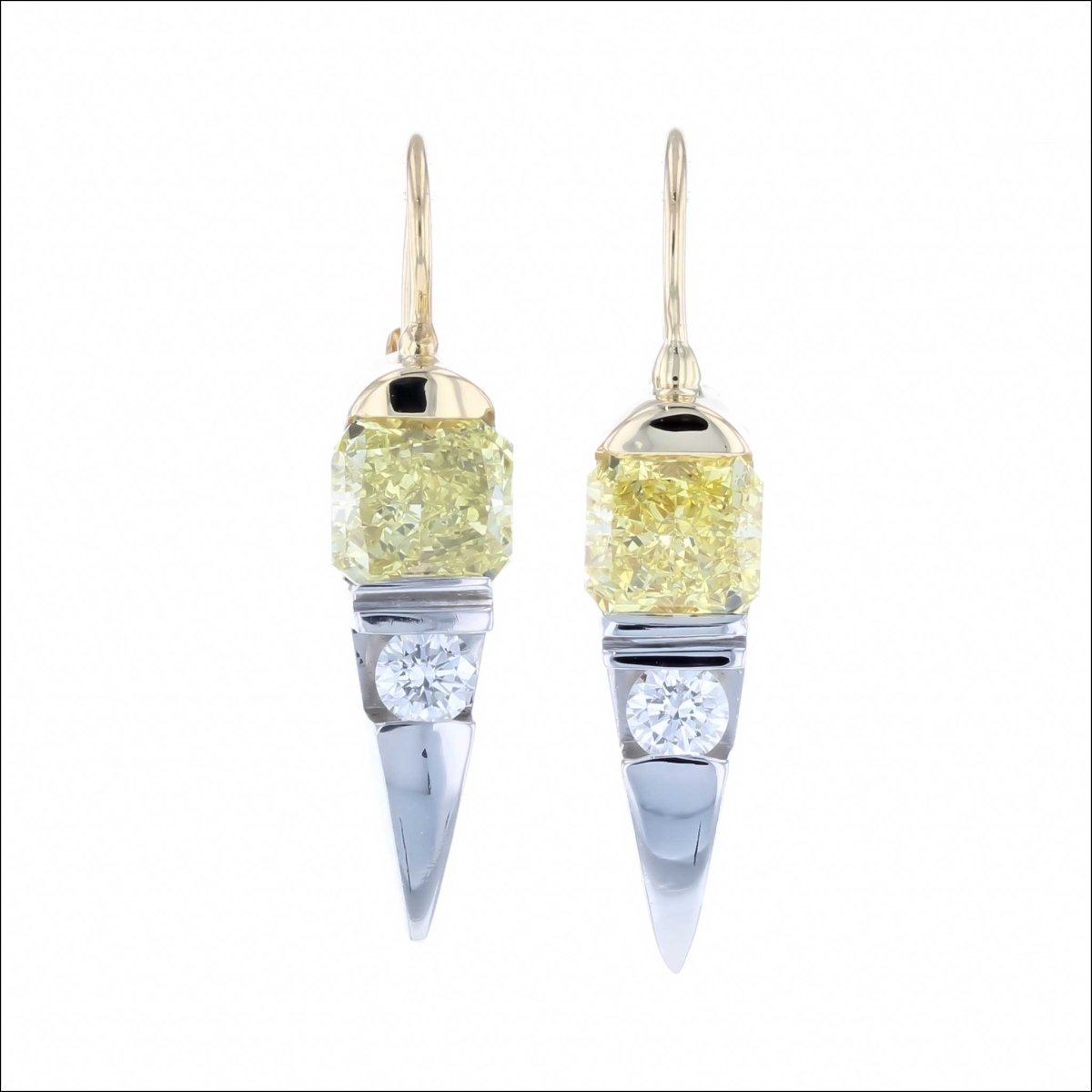 Radiant Yellow Diamond and White Diamond Earrings 18KY Platinum (Consignment) - JewelsmithEarrings