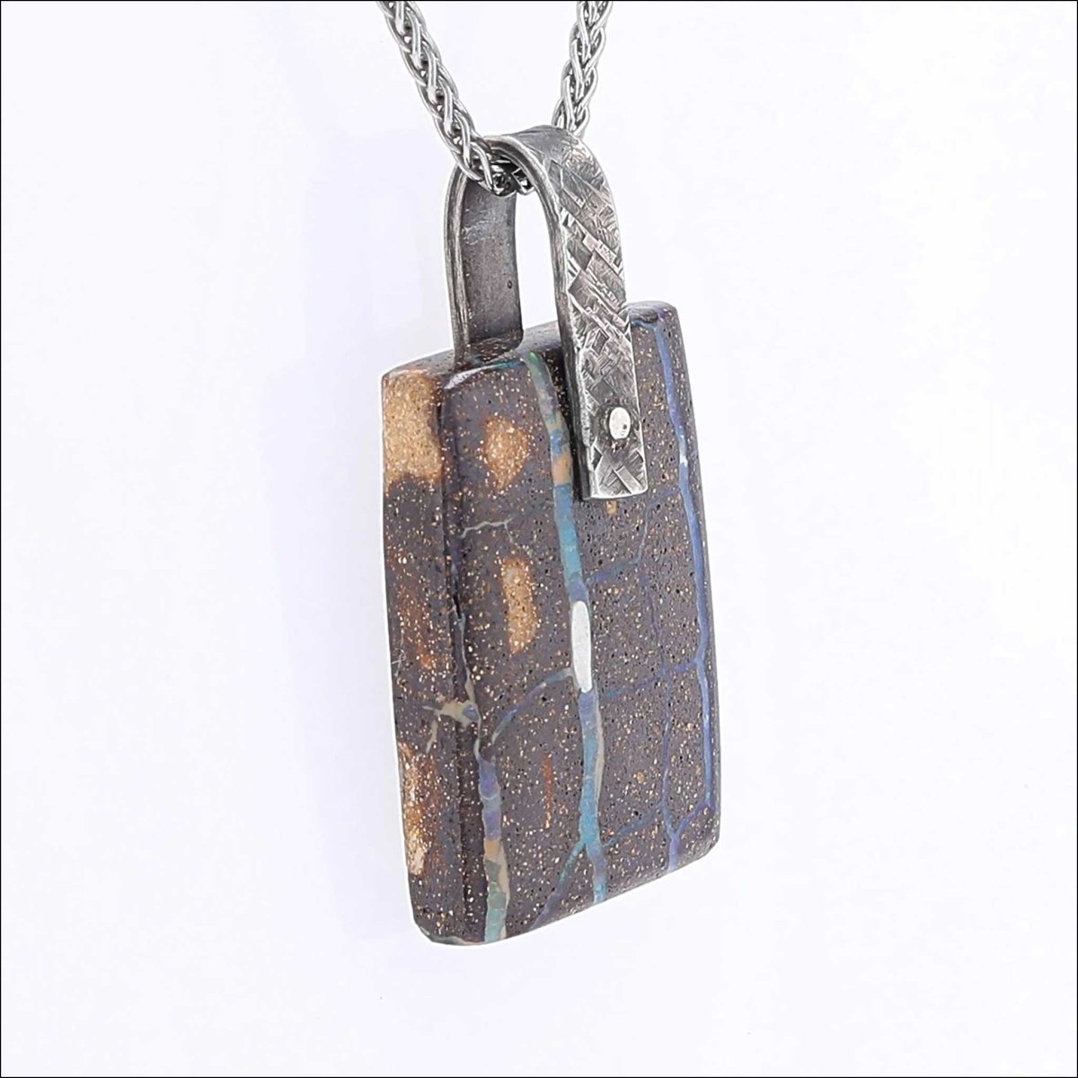Rectangular Boulder Opal Pendant Sterling Silver - JewelsmithPendants