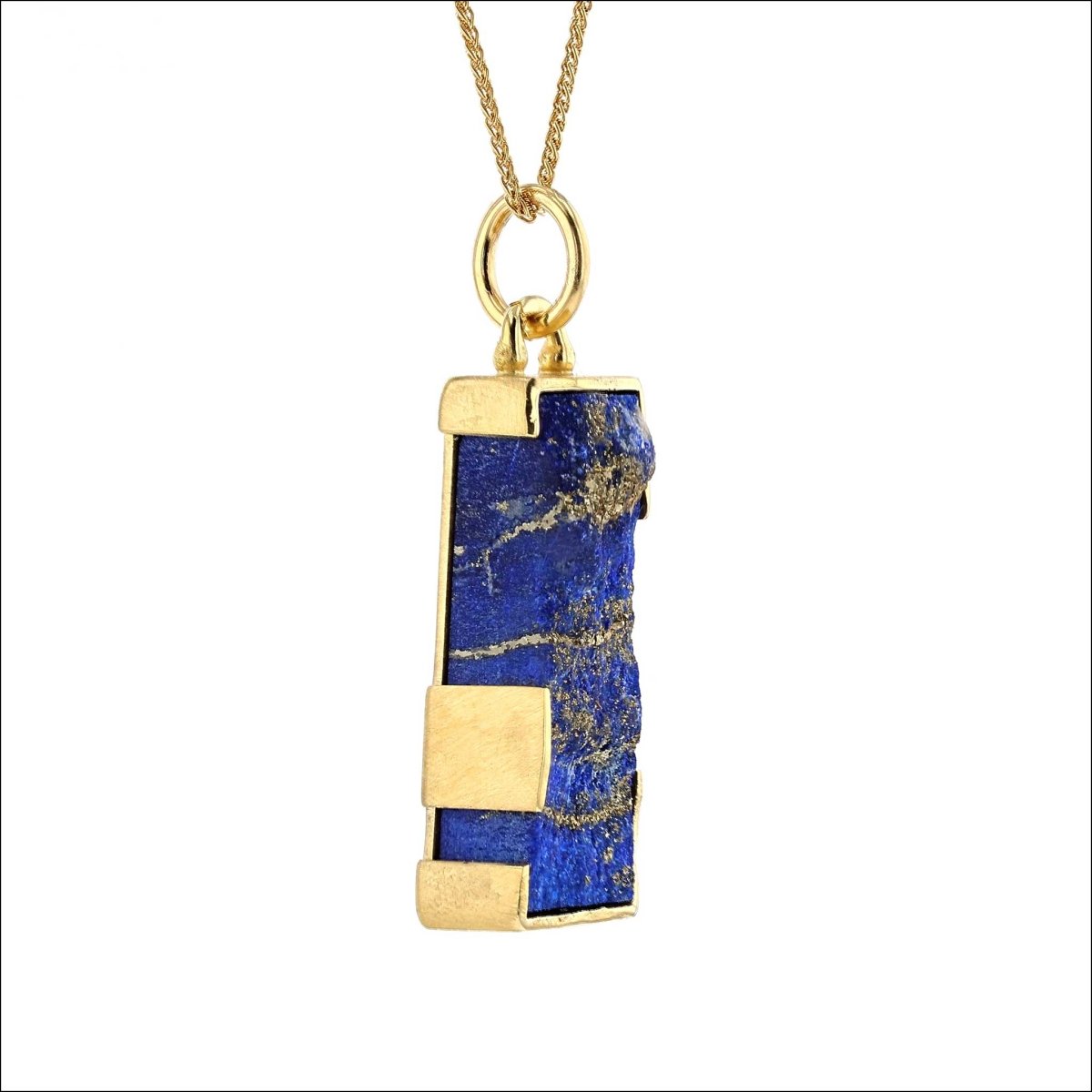 Rectangular Natural Surface Lapis Pendant 18KY (Consignment) - Jewelsmith - Durham NC - Handcrafted - Pendants