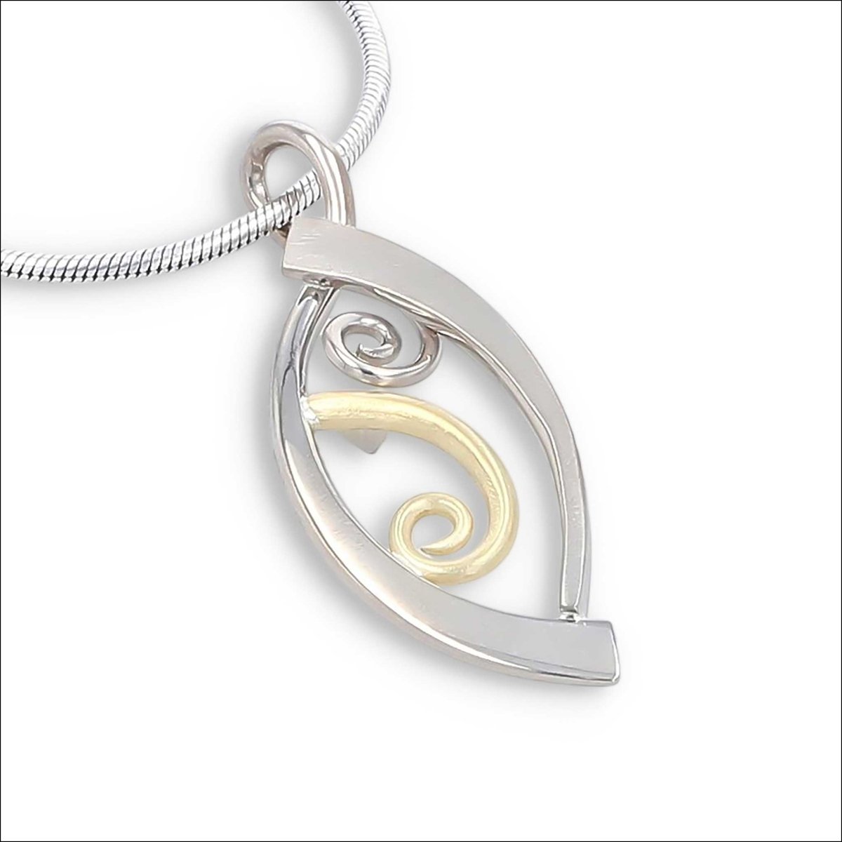 Reversable Forged Navette and Spiral Pendant 18KY 14KW - JewelsmithPendants