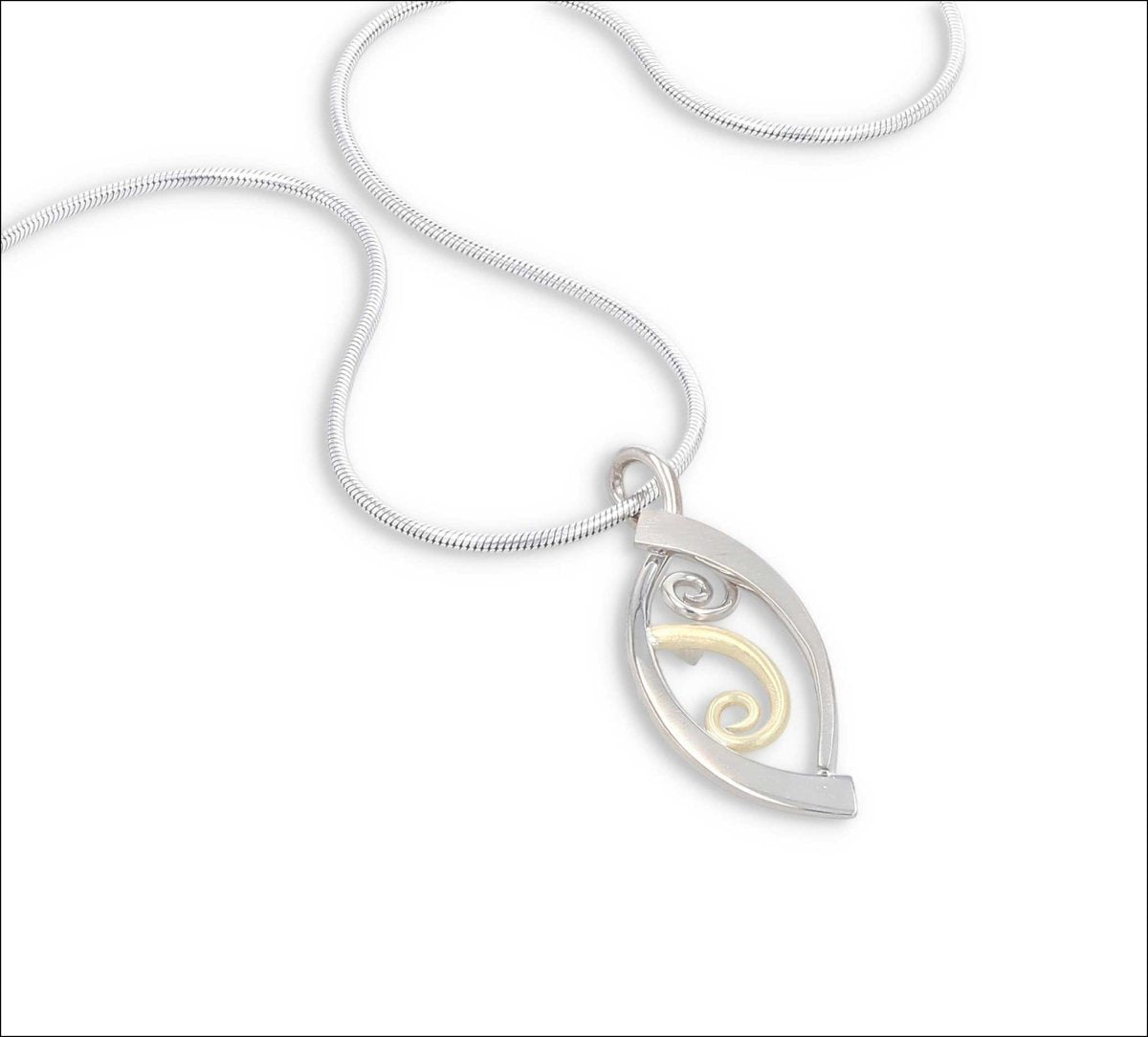 Reversable Forged Navette and Spiral Pendant 18KY 14KW - JewelsmithPendants