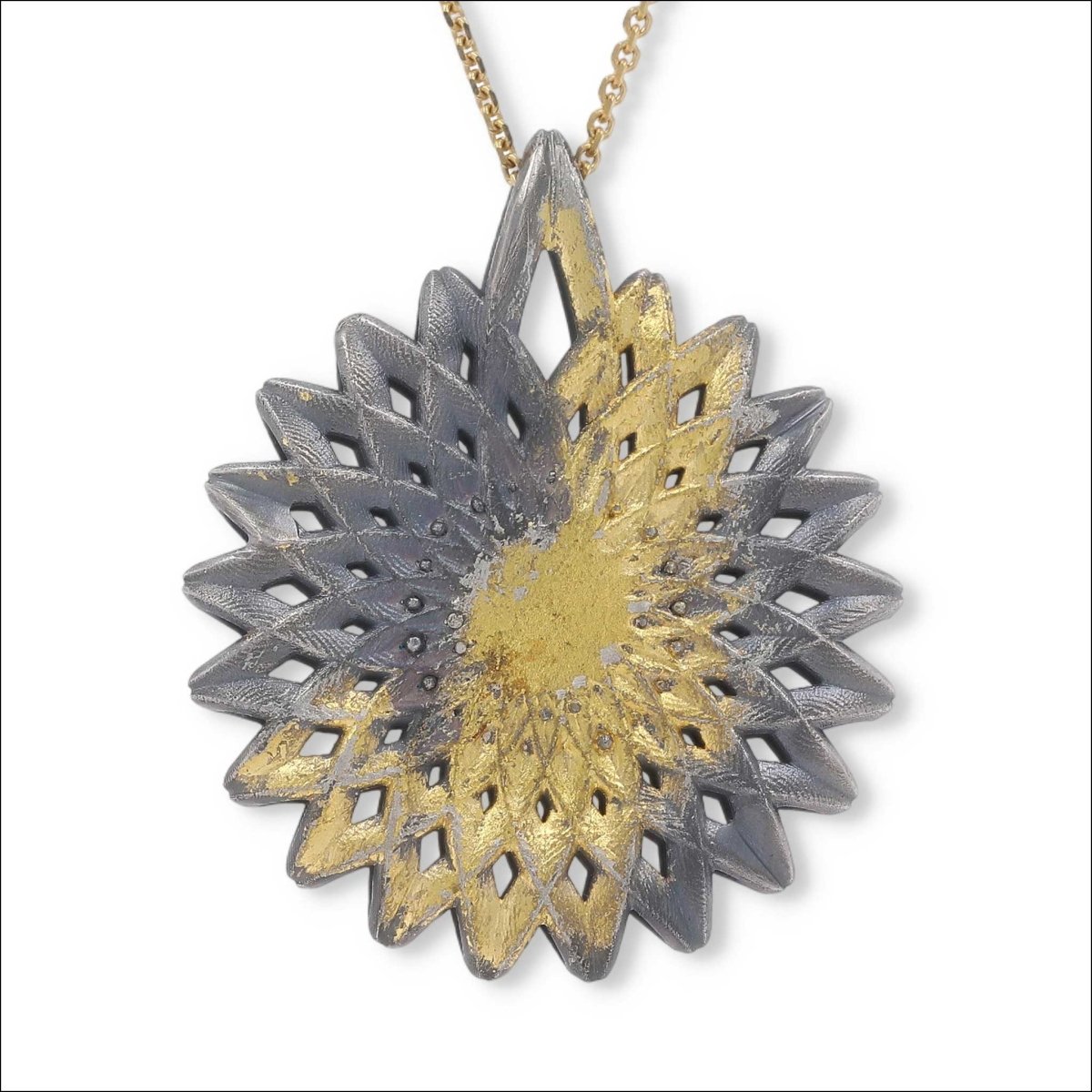 Reversable Openwork Pendant Sterling Silver 24K Gold Leaf - JewelsmithPendants