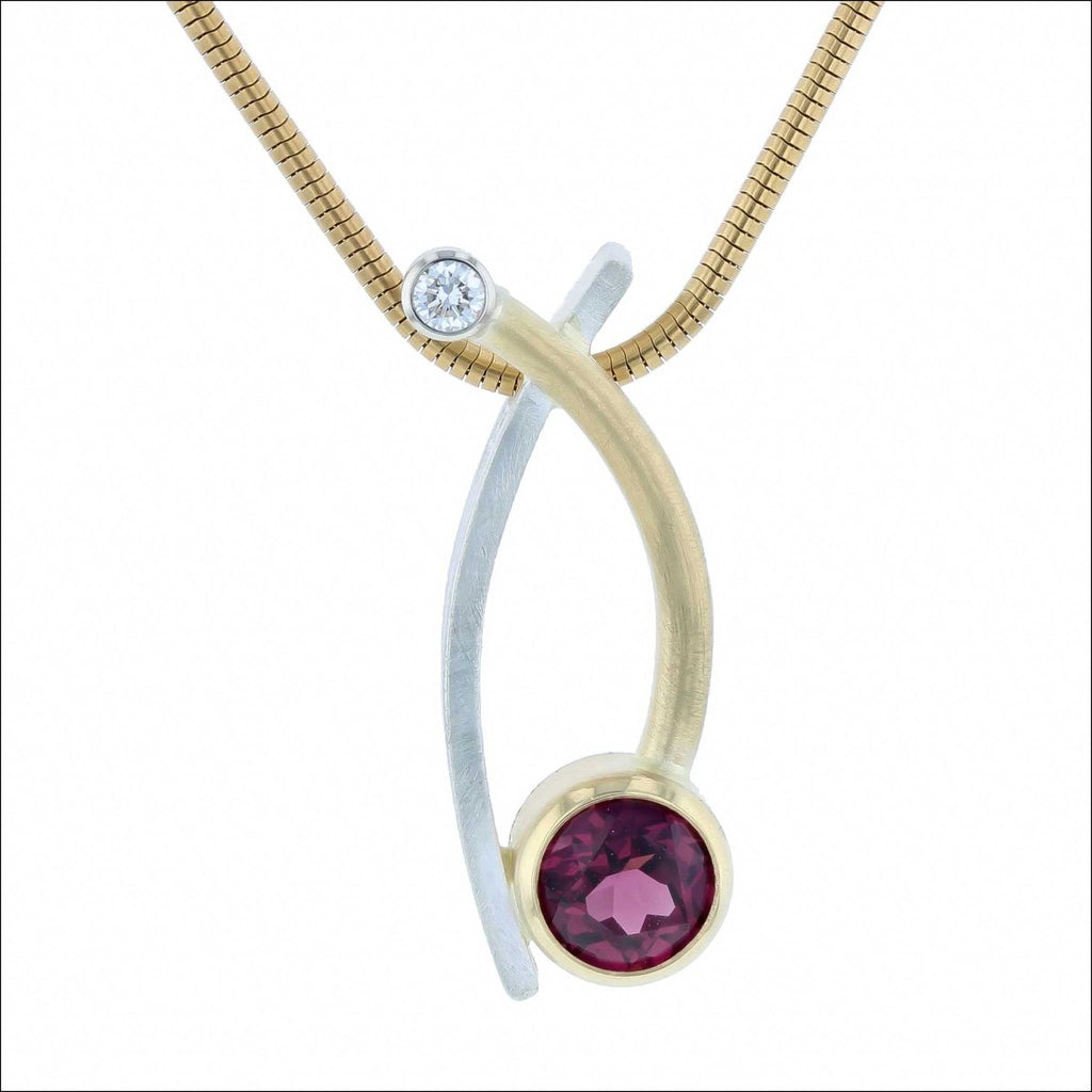 Sterling Silver Rhodolite Garnet and Diamond Necklace