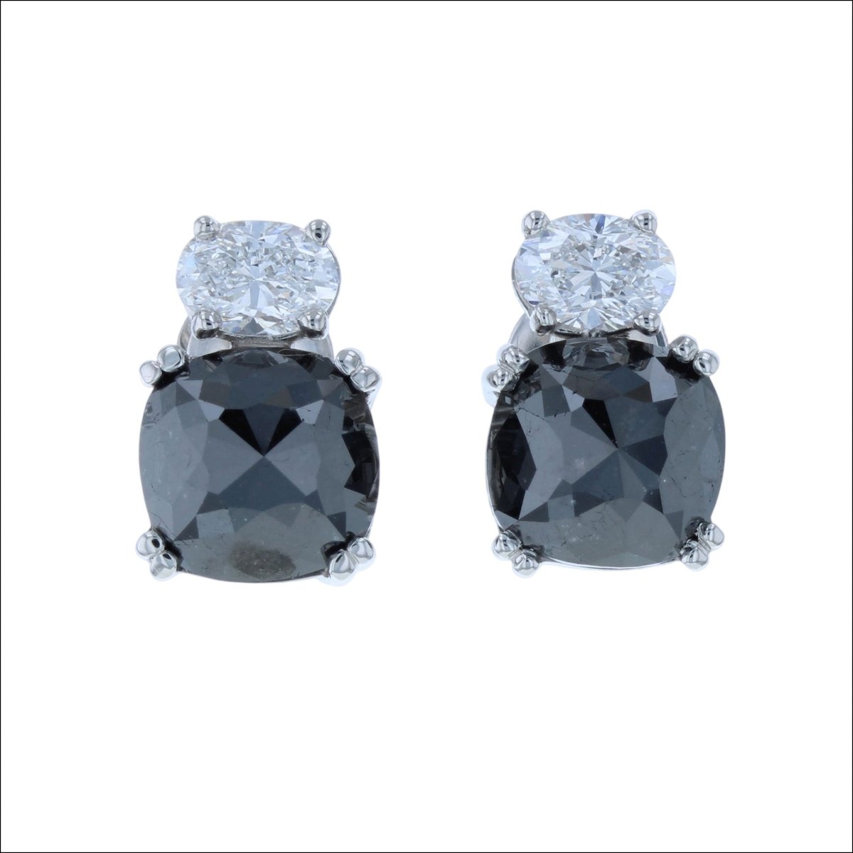 Rose Cut Black Diamond and Oval White Diamond Earrings Platinum (Consignment) - Jewelsmith - Durham NC - Handcrafted - Earrings