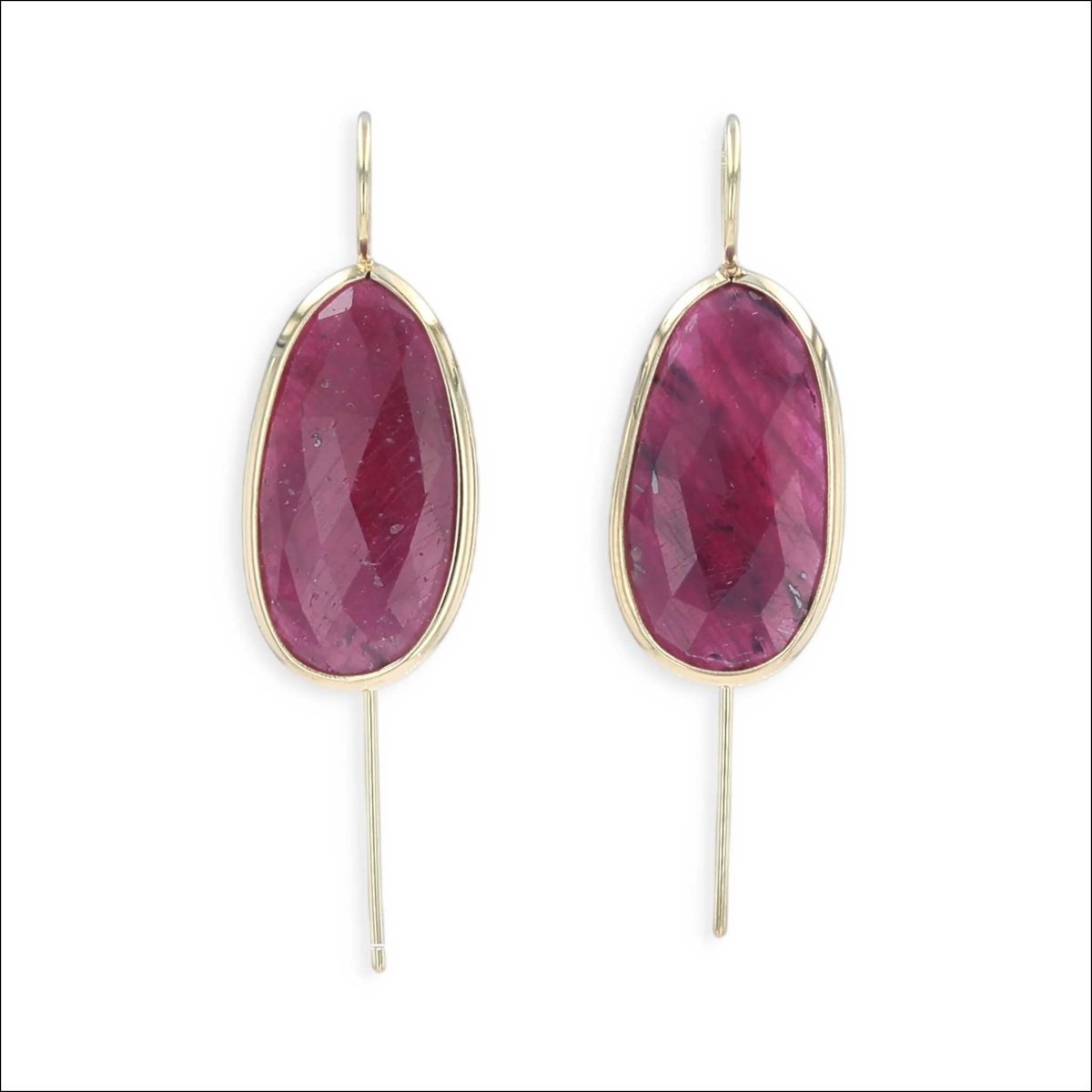 Rose Cut Oval Ruby Dangle Earrings 18KY - Jewelsmith - Durham NC - Handcrafted - Earrings