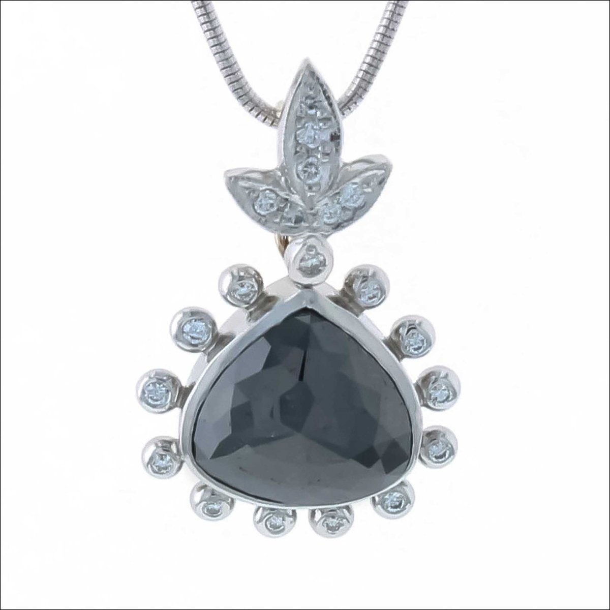 Rose Cut Pear Shaped Black Diamond and White Diamond Pendant Platinum (Consignment) - JewelsmithPendants