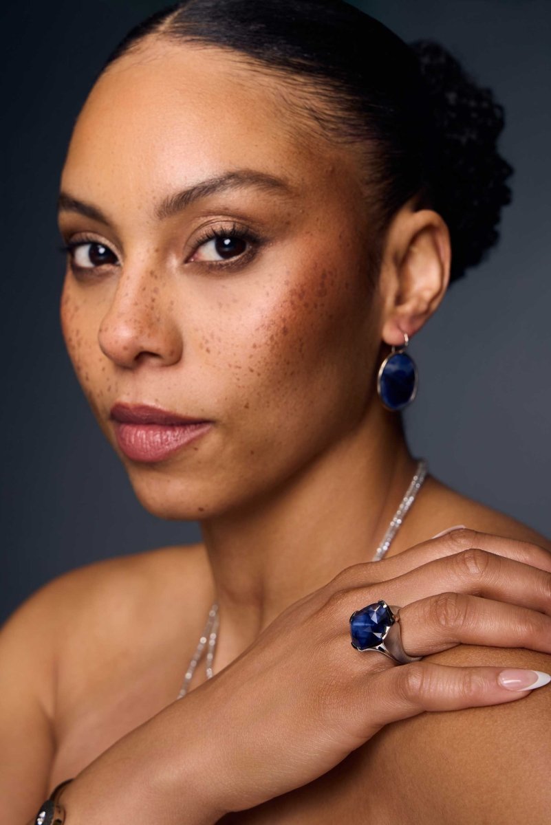 Rose Cut Sapphire Dangle Earrings 14KW - Jewelsmith - Durham NC - Handcrafted - Earrings