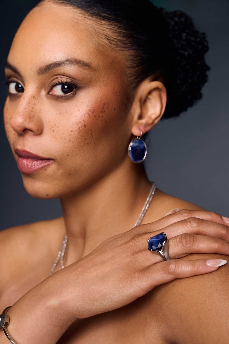 Rose Cut Sapphire Dangle Earrings 14KW - Jewelsmith - Durham NC - Handcrafted - Earrings