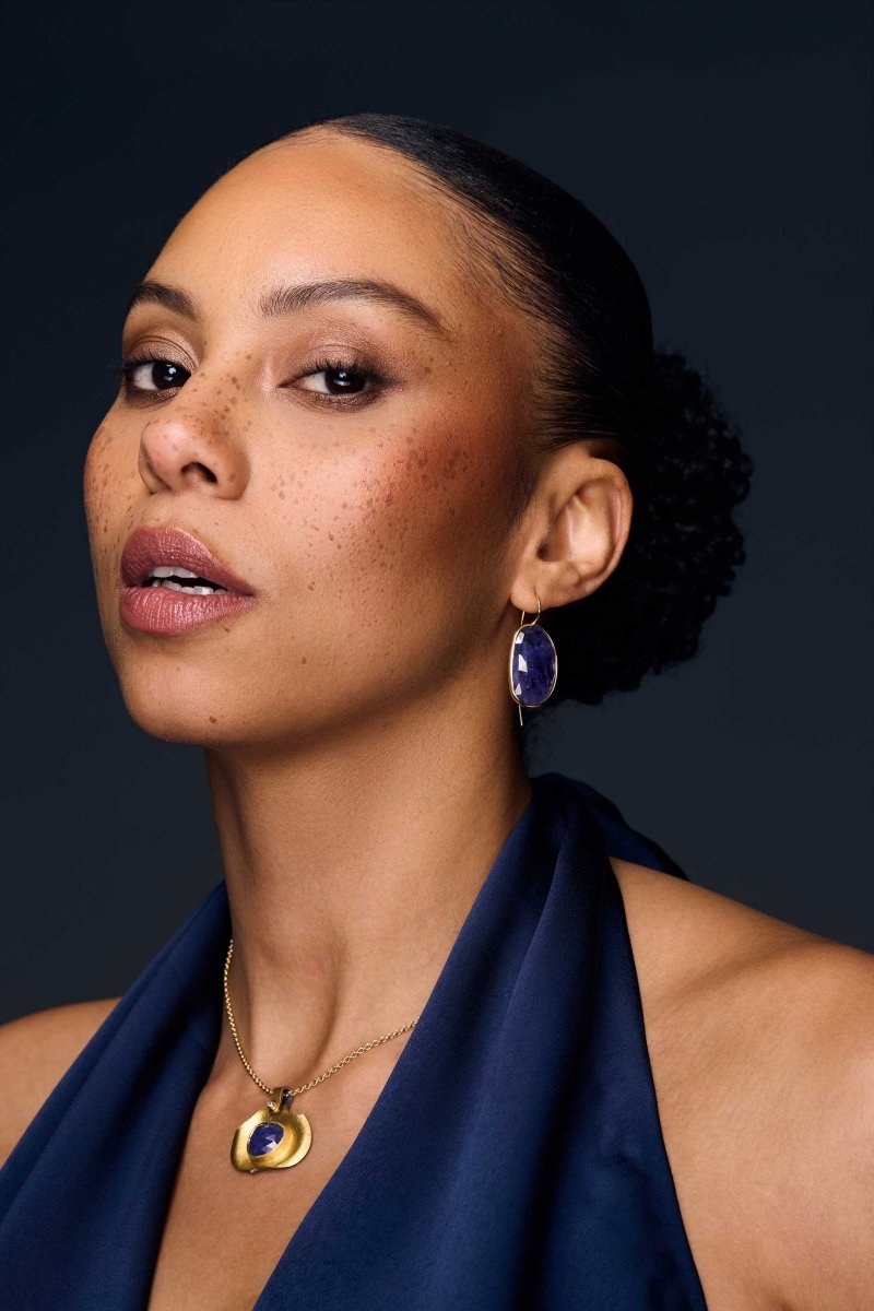 Rose Cut Tanzanite Dangle Earrings 18KY - Jewelsmith - Durham NC - Handcrafted - Earrings