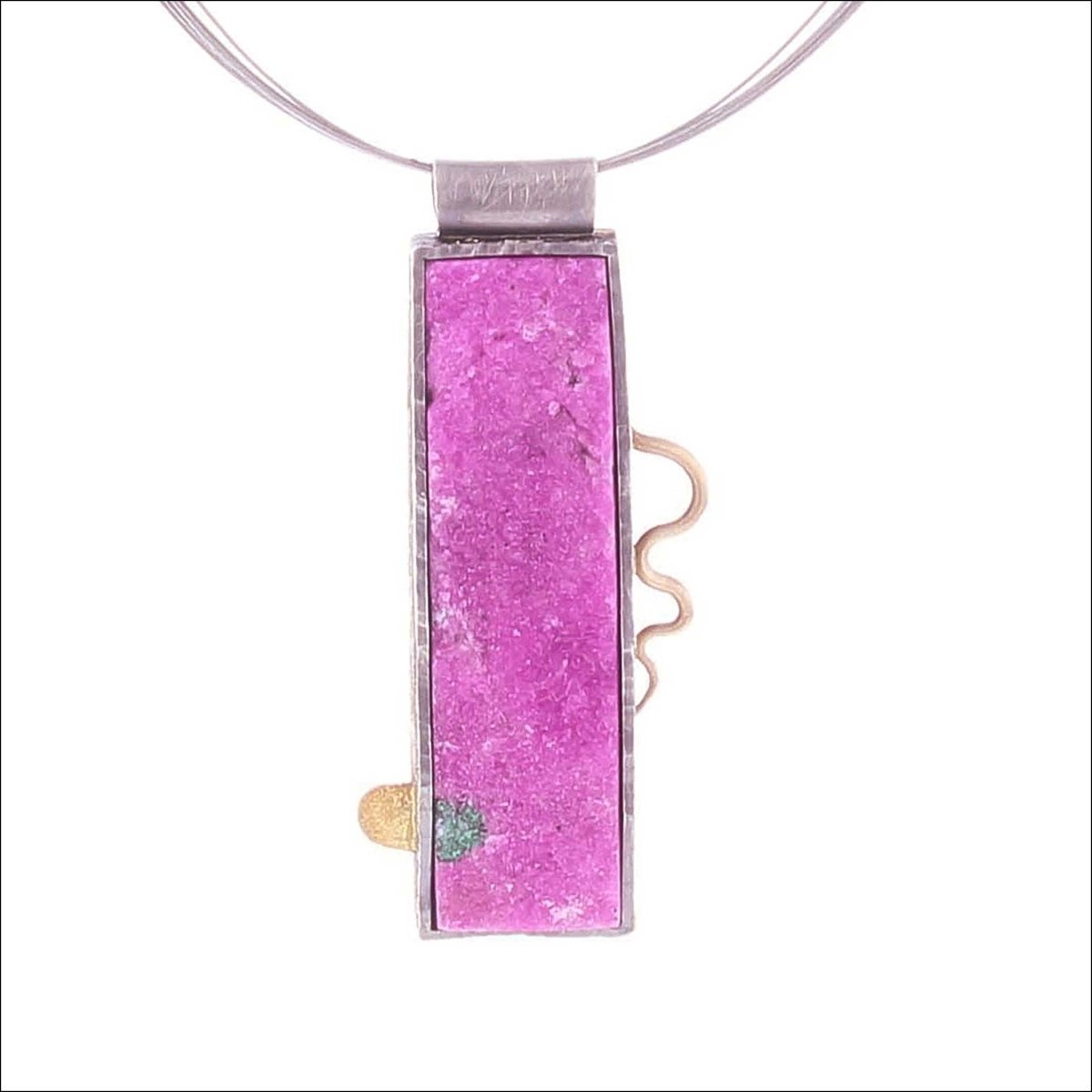 "Rose Strata" Cobalt Calcite Druzy Pendant Sterling Silver 18KY - Jewelsmith - Durham NC - Handcrafted - Pendants