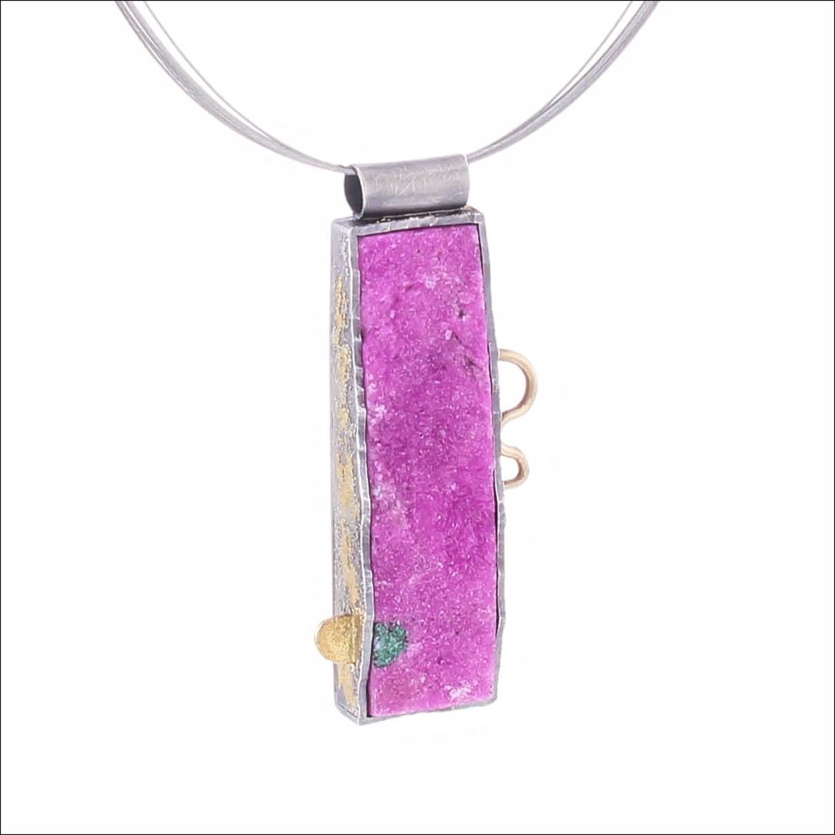"Rose Strata" Cobalt Calcite Druzy Pendant Sterling Silver 18KY - Jewelsmith - Durham NC - Handcrafted - Pendants