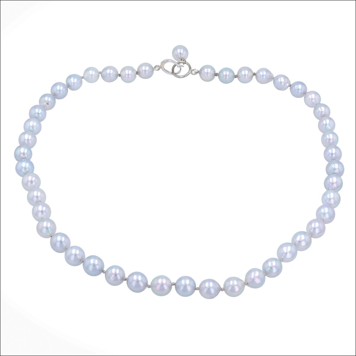 Round Blue Akoya Pearl Strand Necklace 14KW 18" - JewelsmithNecklaces