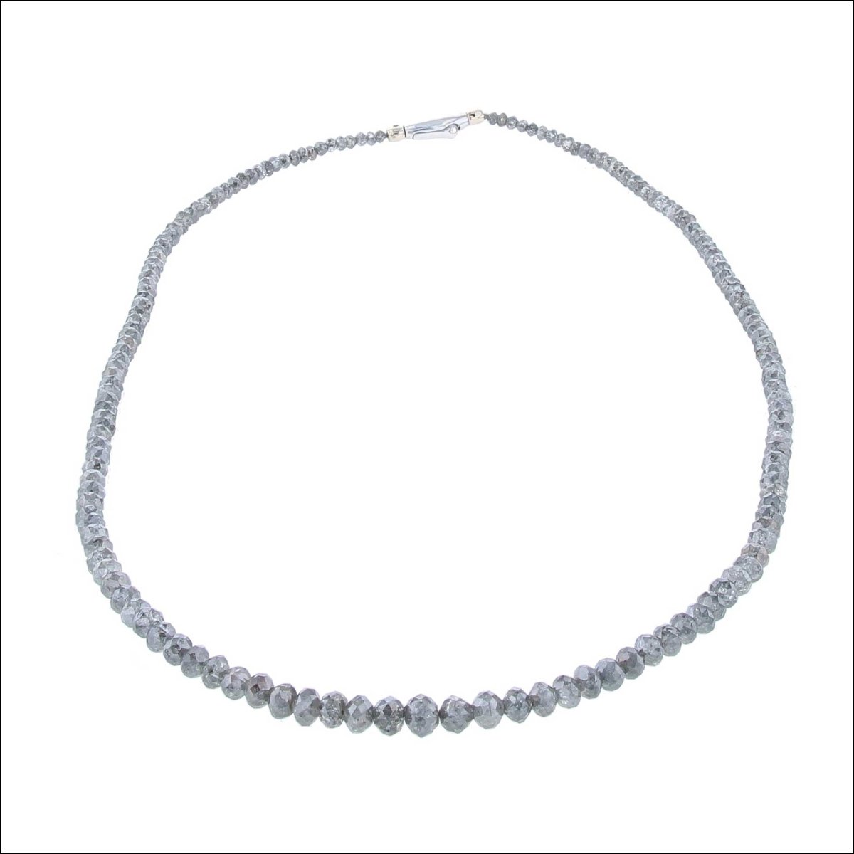 Round Gray Salt and Pepper Diamond Bead Strand Necklace 16" 14KW - JewelsmithNecklaces