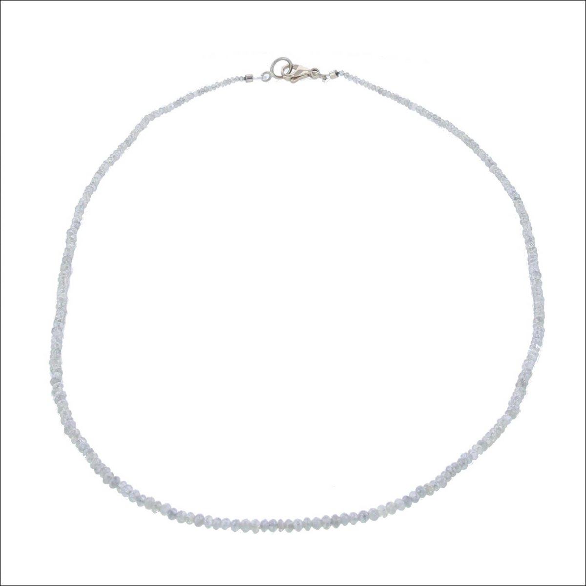 Round Silvery - White Diamond Bead Strand Necklace 17" 14KW - JewelsmithNecklaces