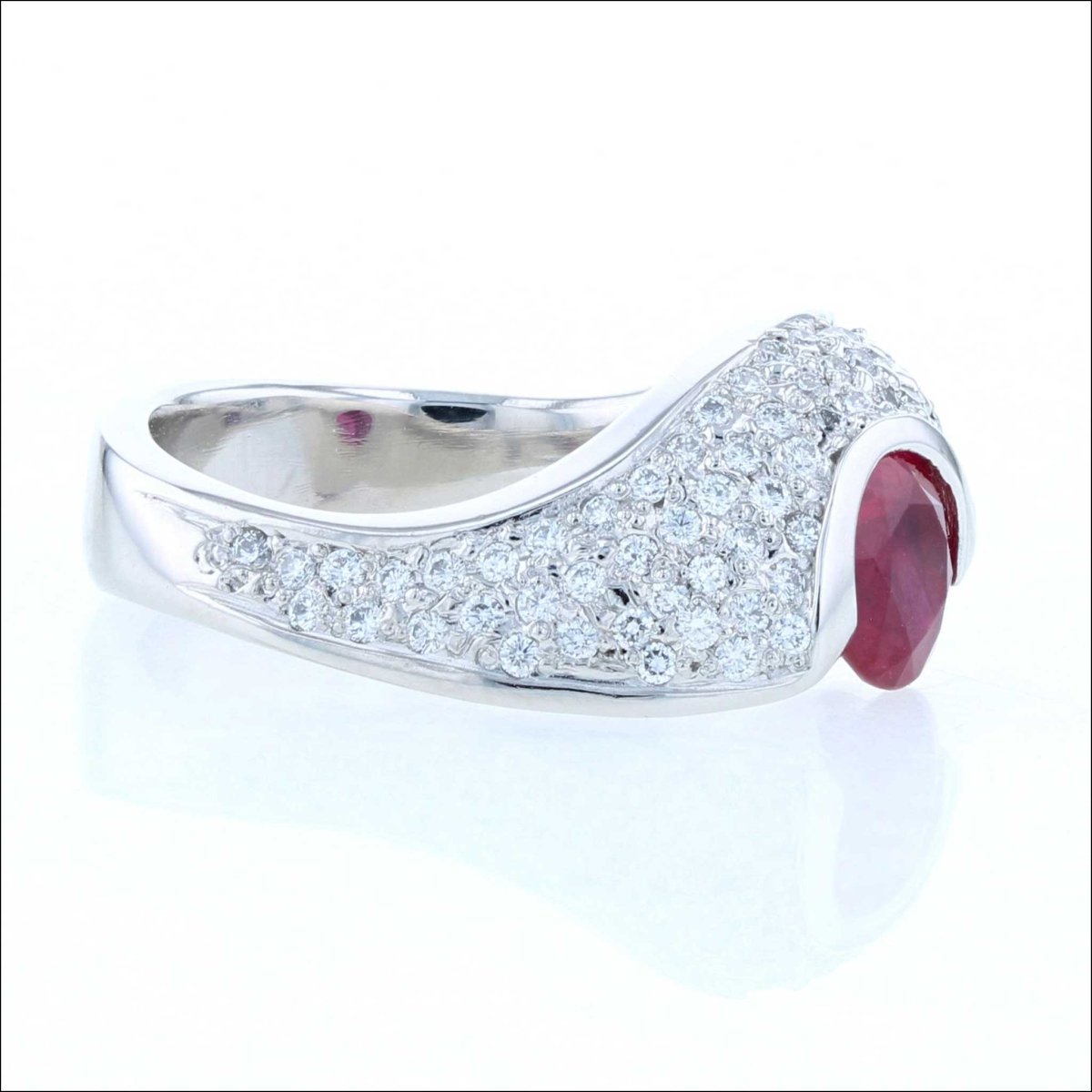 Ruby Diamond Pave Wave Ring Platinum (Consignment) - JewelsmithRings