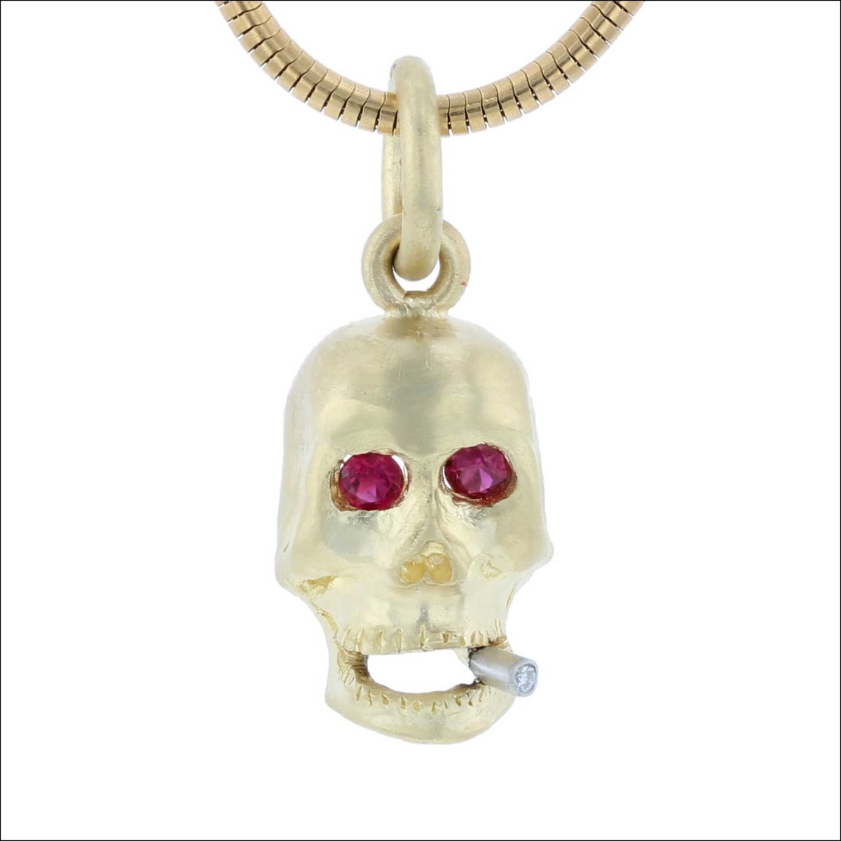 Ruby Diamond Smokin Skull Pendant 18KY Platinum - JewelsmithPendants