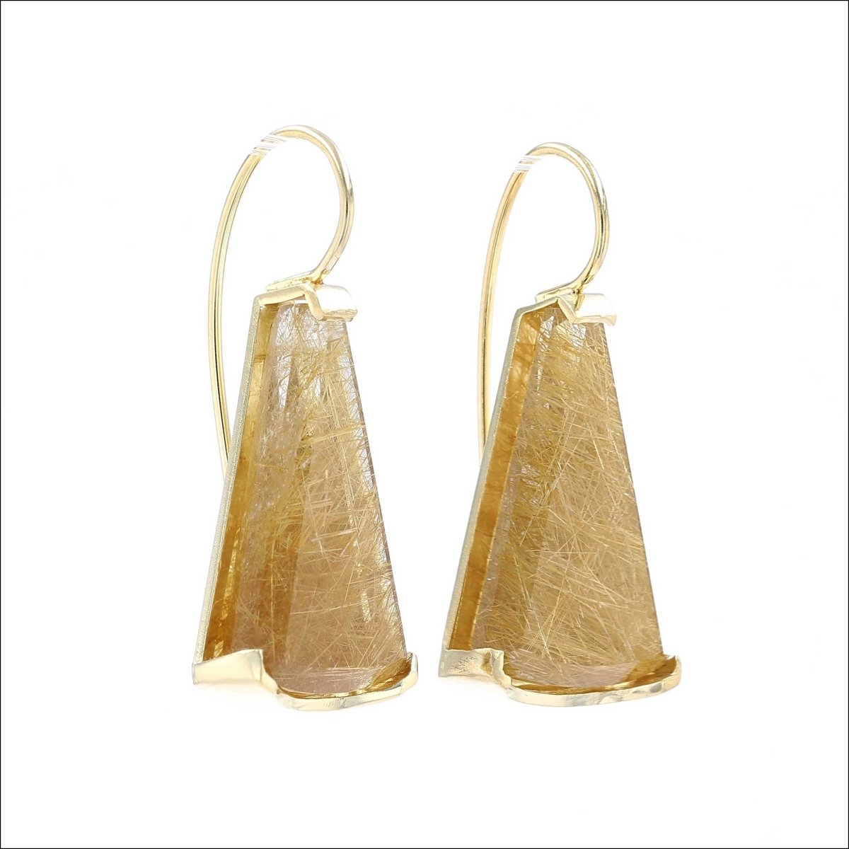 Rutilated Quartz Triangle Wire Earrings 18KY - JewelsmithEarrings