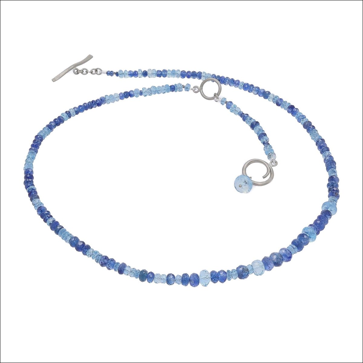 Sapphire and Aquamarine Bead Strand Necklace 14KW 17/19.5" - JewelsmithNecklaces