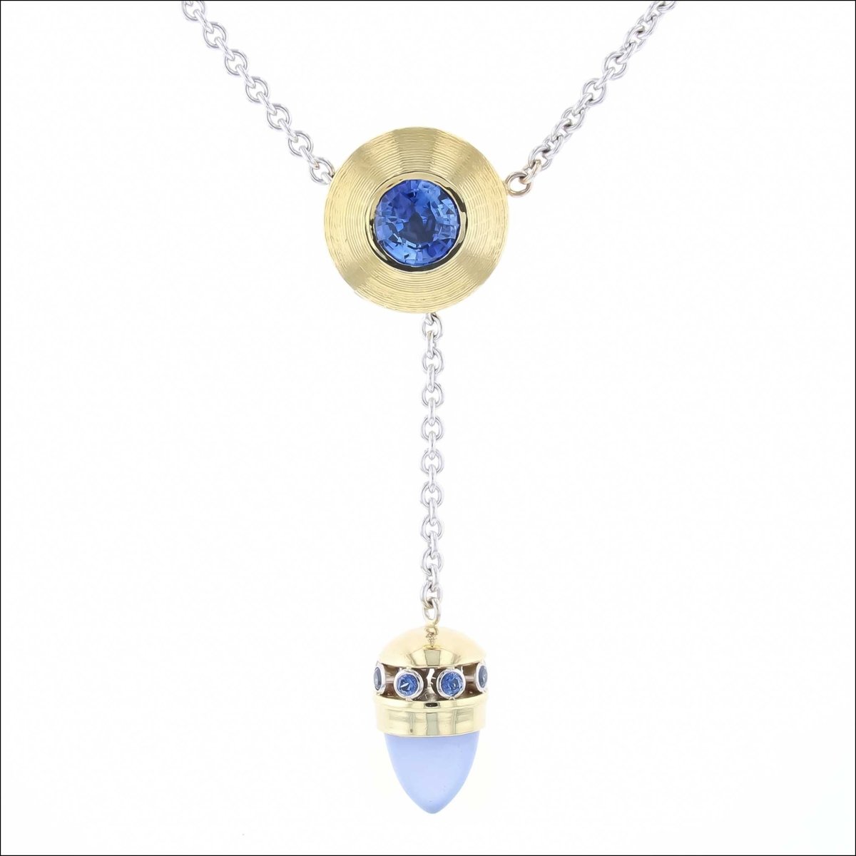 Sapphire Chalcedony Lariat Necklace 18KY 18KW 19" (Consignment) - JewelsmithNecklaces