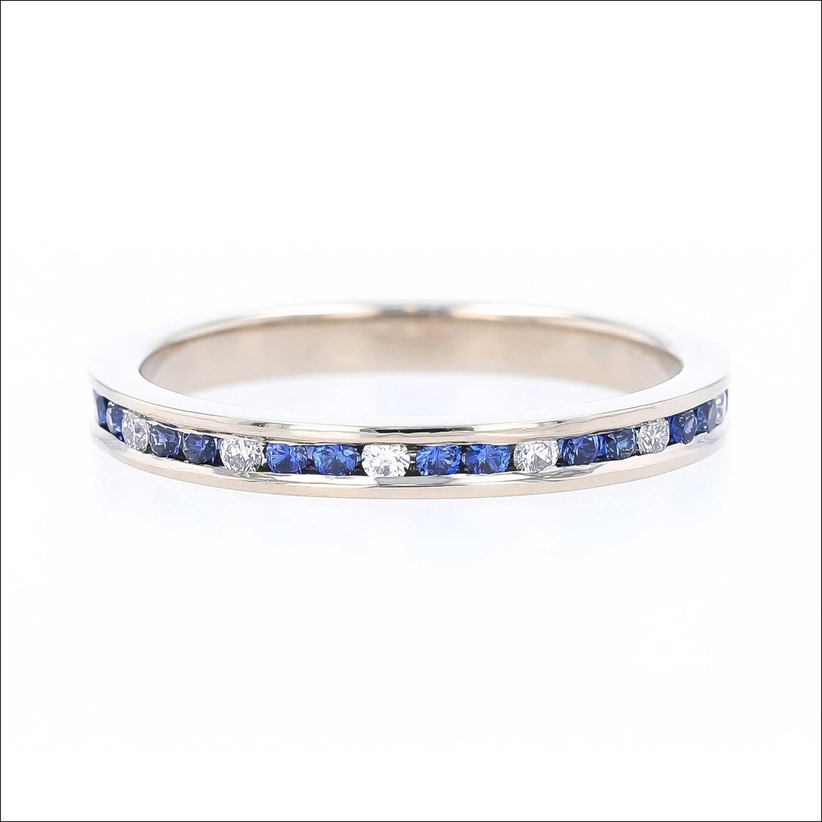 Sapphire Diamond Channel Set Eternity Band 14KW - JewelsmithBands