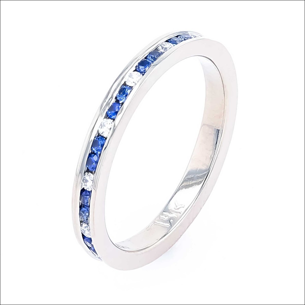 Sapphire Diamond Channel Set Eternity Band 14KW - JewelsmithBands