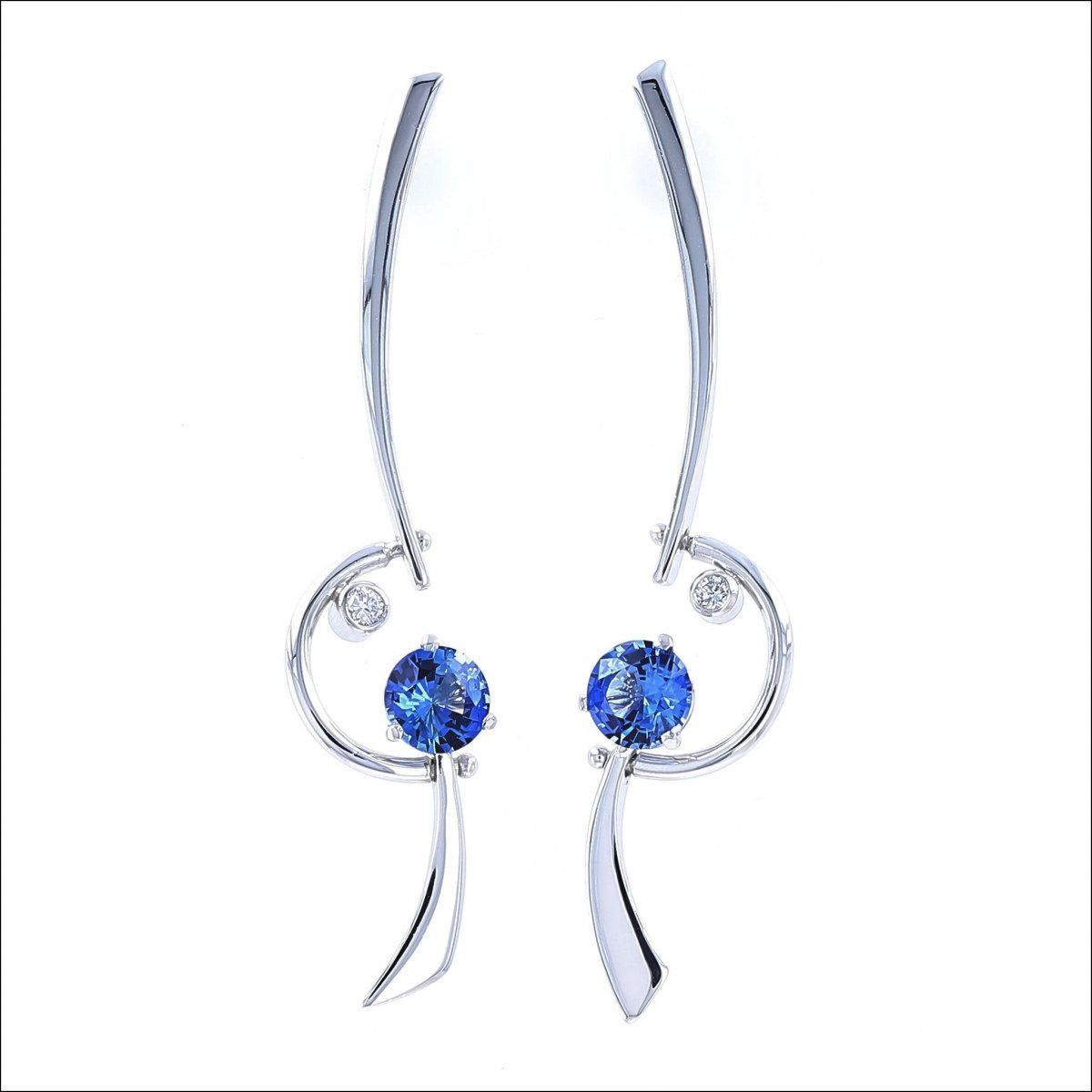 Sapphire Diamond Forged Swinging C Earrings Platinum - JewelsmithEarrings