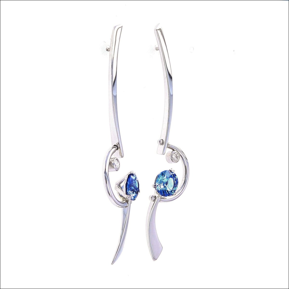 Sapphire Diamond Forged Swinging C Earrings Platinum - JewelsmithEarrings