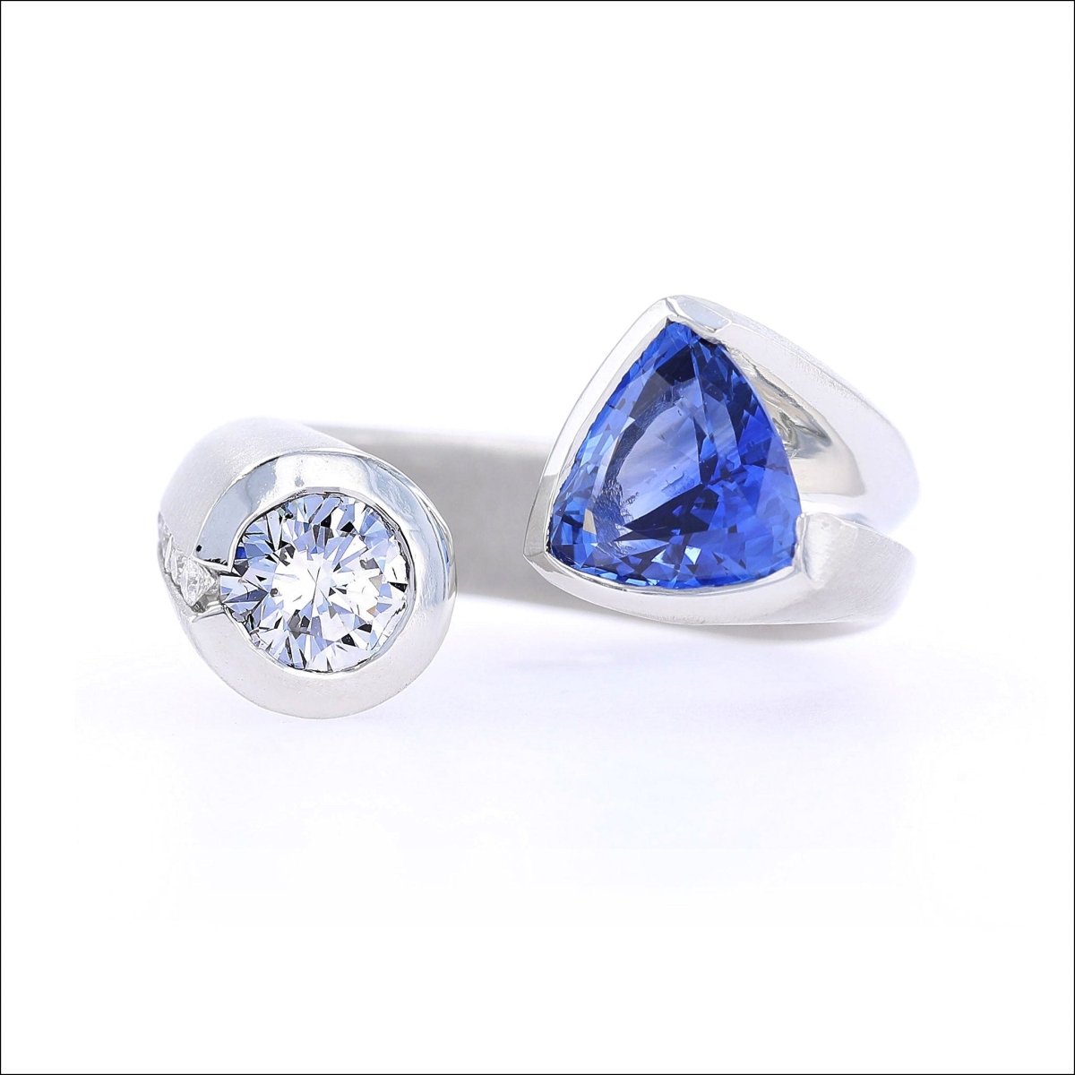 Sapphire Diamond Kissing Ring Platinum - JewelsmithRings