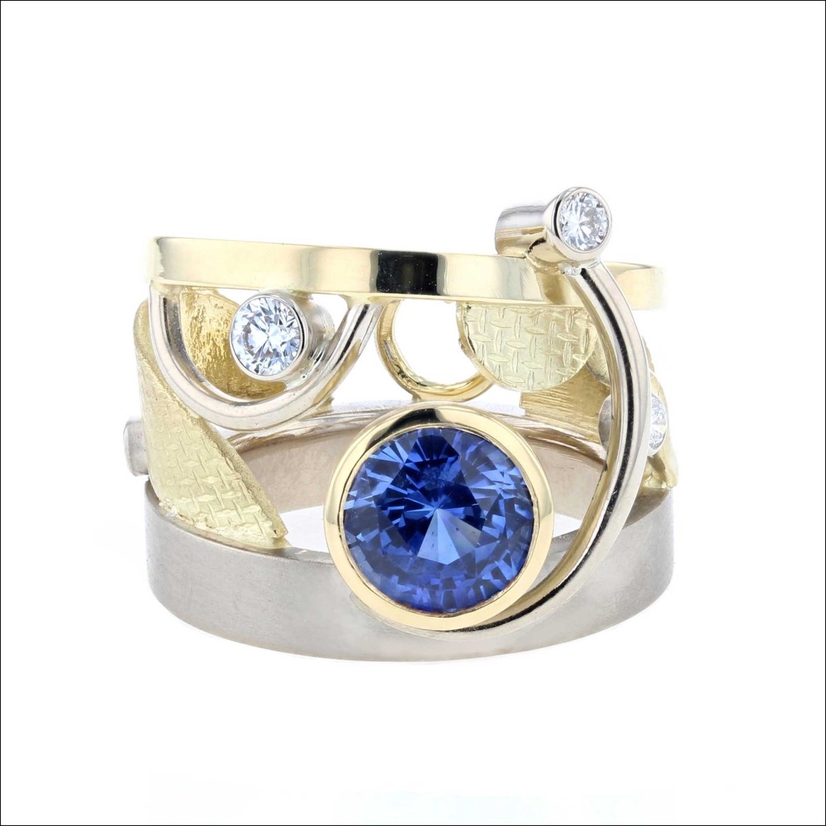 Sapphire Diamond Parts Ring 14KW 18KY - Jewelsmith - Durham NC - Handcrafted - Rings