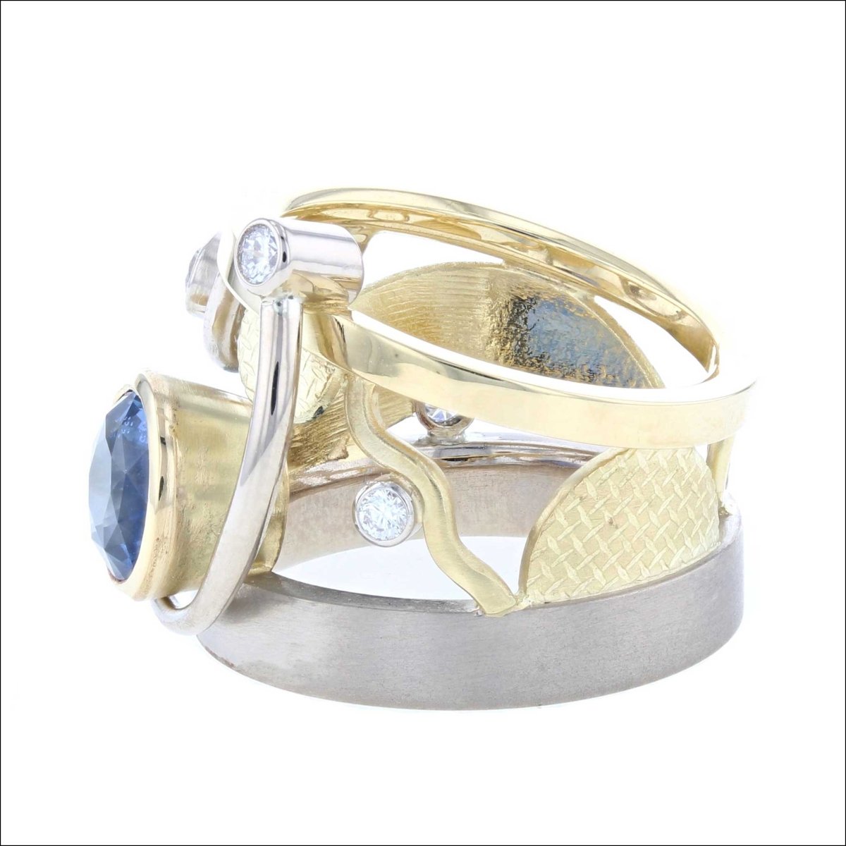 Sapphire Diamond Parts Ring 14KW 18KY - Jewelsmith - Durham NC - Handcrafted - Rings