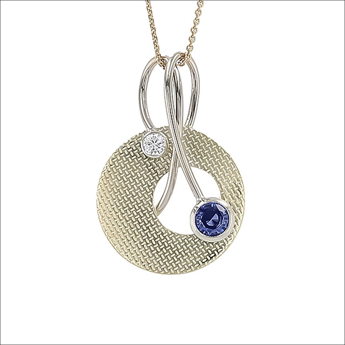 Sapphire Diamond Textured Open Disc Pendant 14KW 18KY - JewelsmithPendants