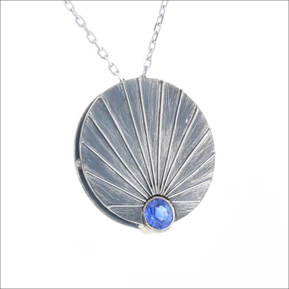 Sapphire Radiant Beam Pendant 14KW Sterling Silver Platinum - JewelsmithPendants