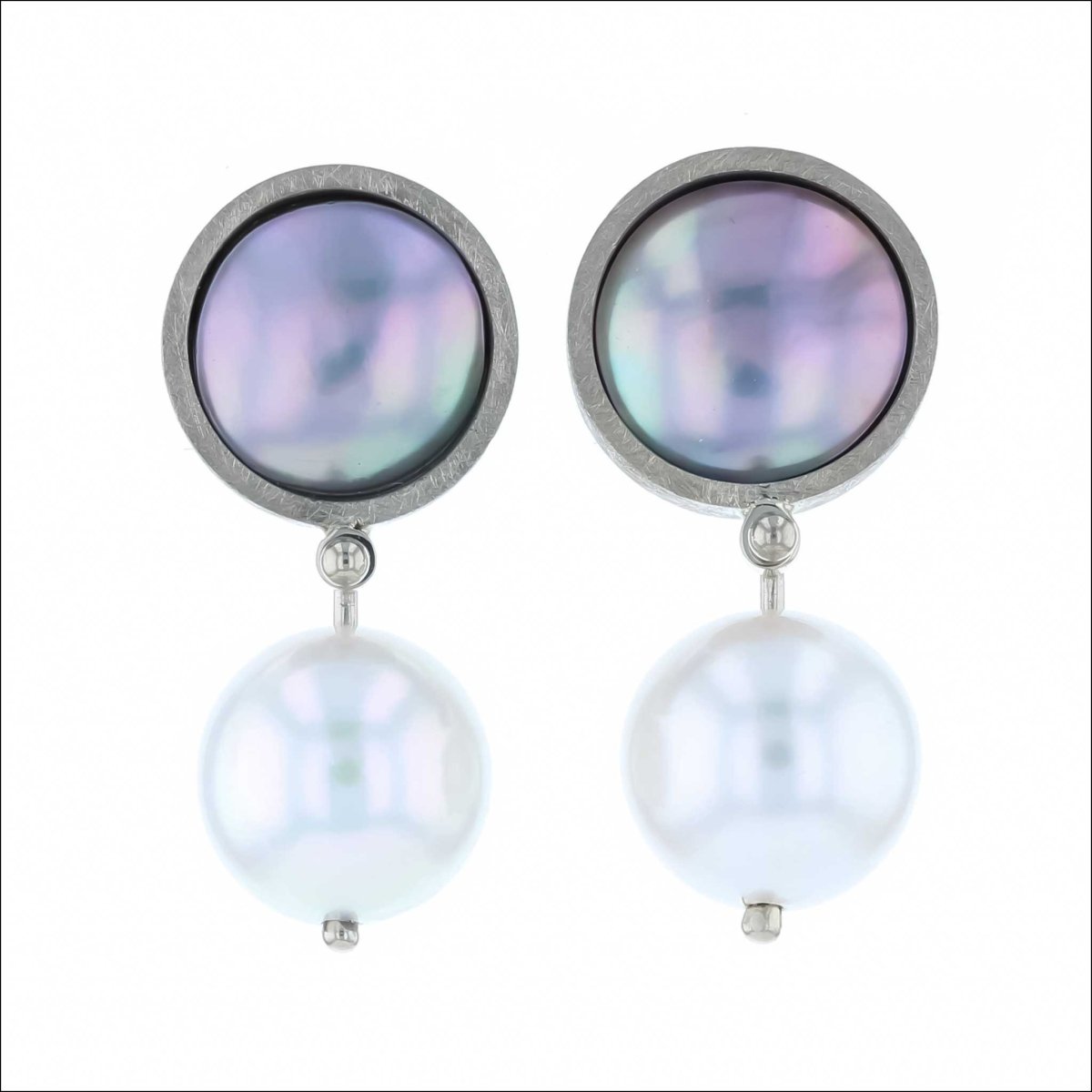 Sea of Cortez and Akoya Pearl Dangle Earrings 14KW - JewelsmithEarrings